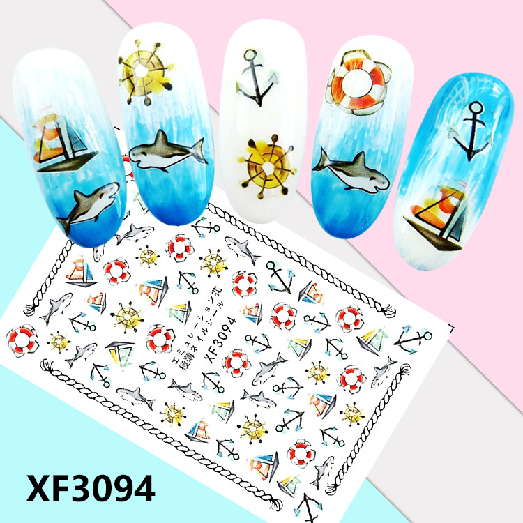 Nail Art 3D Stickers Stones Design Decoration Tips Anchor Helm Yacht Sea XF3094