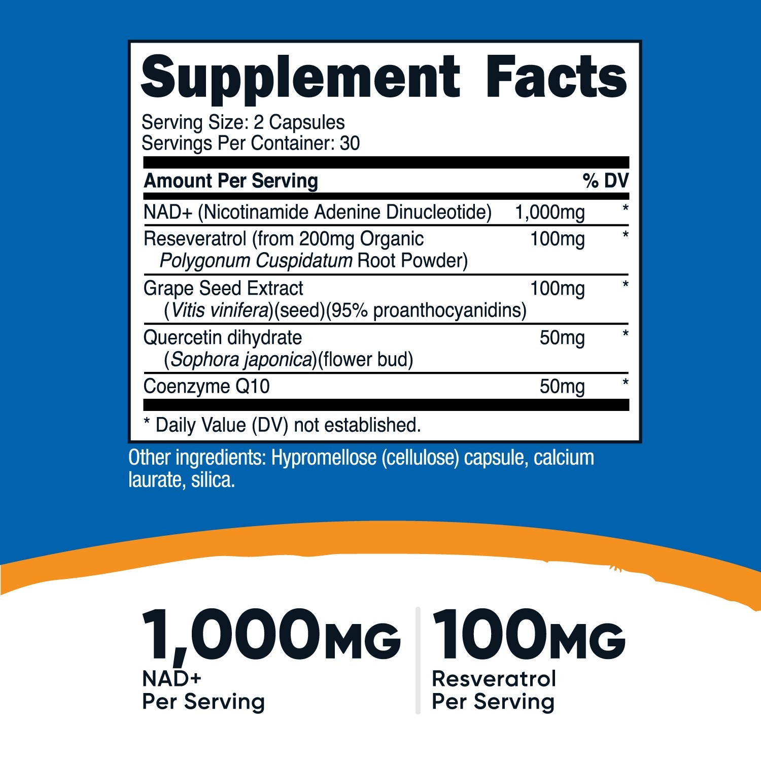 Nutricost NAD+ (1000mg) with Resveratrol (100mg) 60 Capsules – 30 Servings