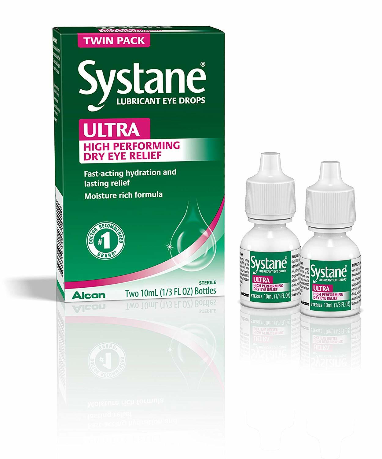 Systane Ultra Lubricant Eye Drops, 2x 10mL 1/3 FL OZ TWIN PACK Alcon