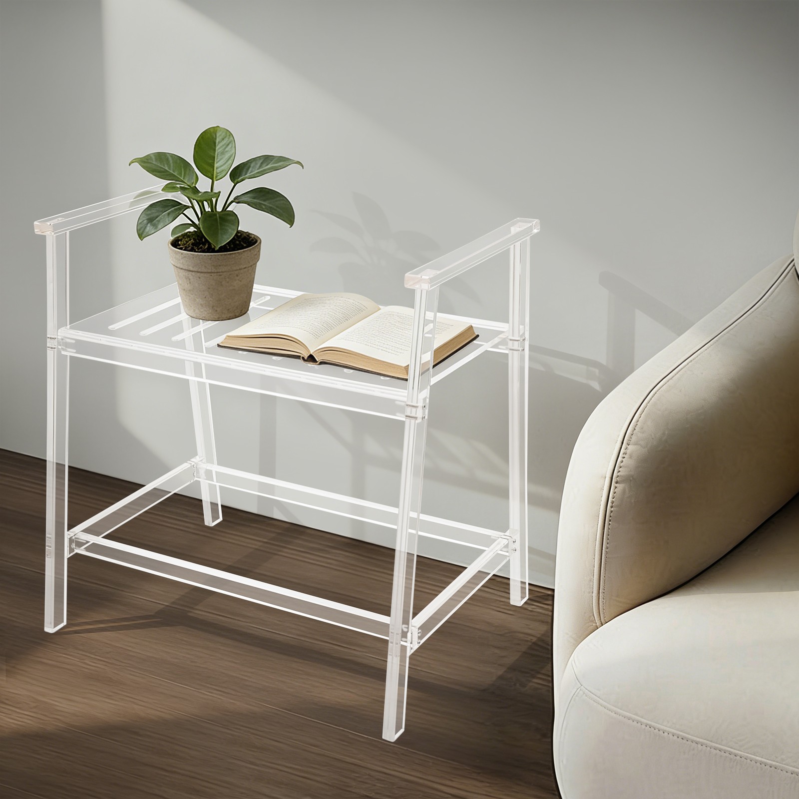 Acrylic Shower Stool Foldable Bathroom Shower Seat Bench with Side Handle