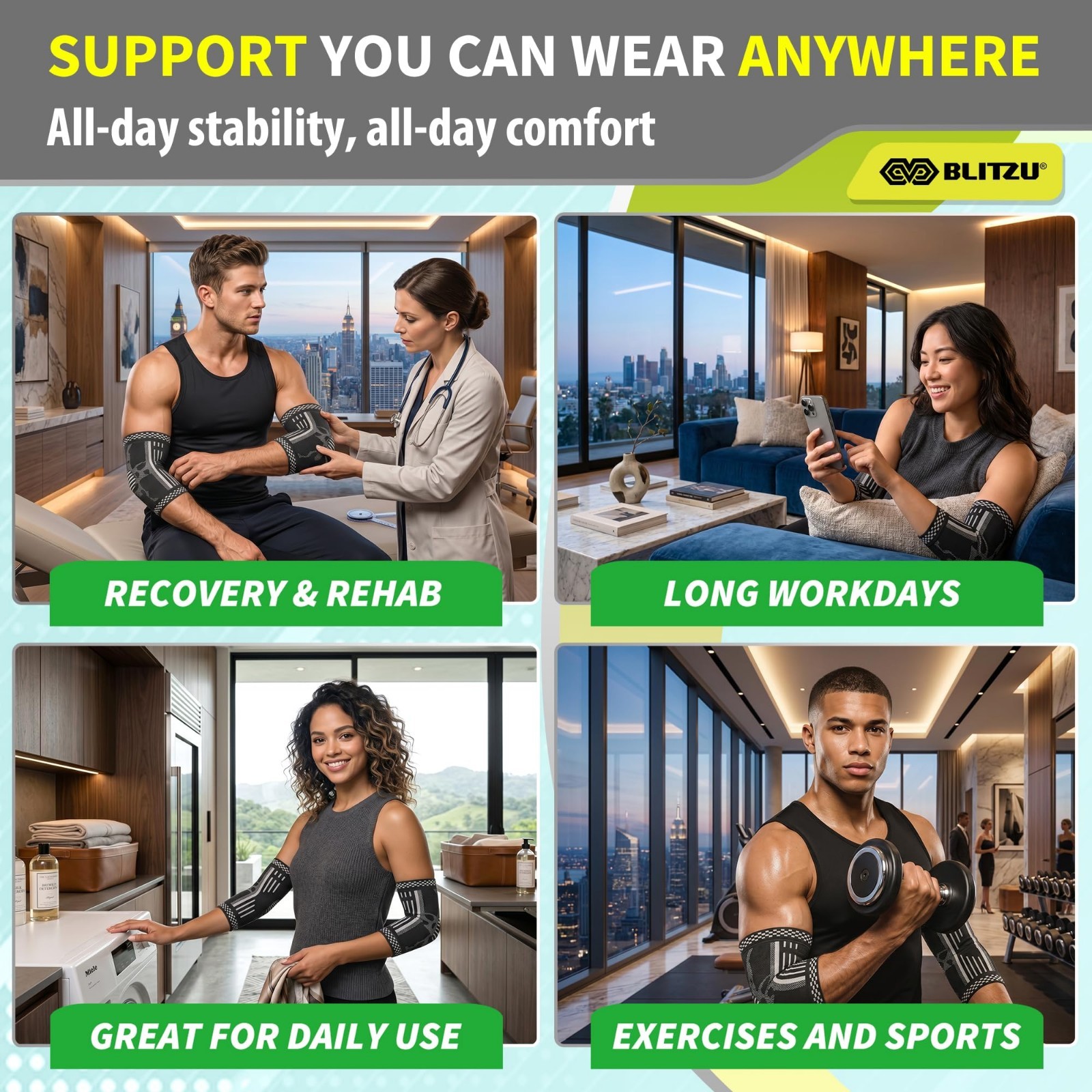 Elbow Compression Sleeve 2 Pack – Tennis & Golf Pain Relief Brace for Tendonitis