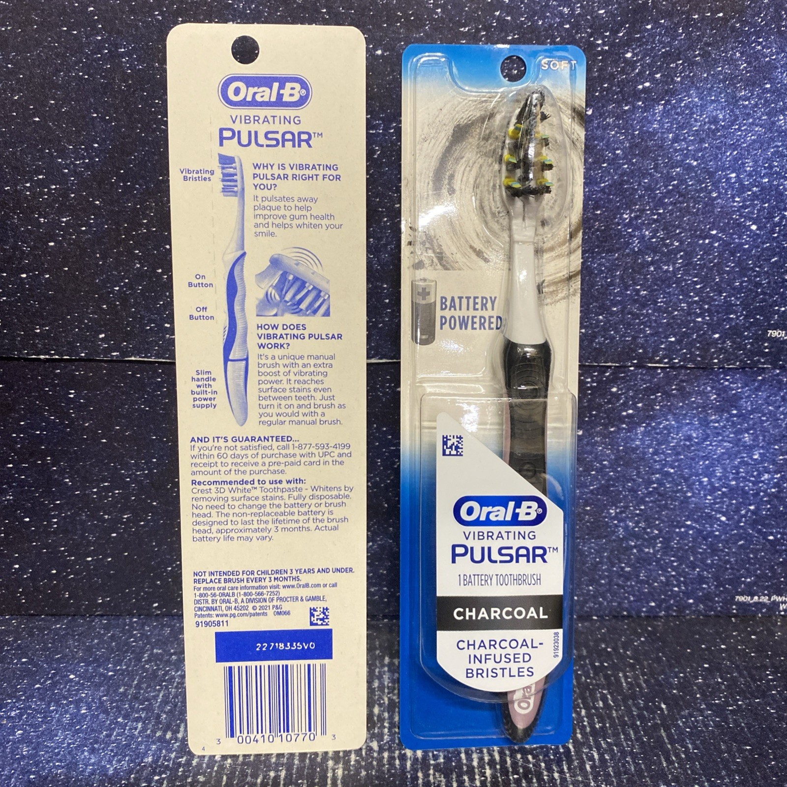 2 X Oral B Pulsar Battery Power Toothbrush With Charcoal Infused Soft Bristles