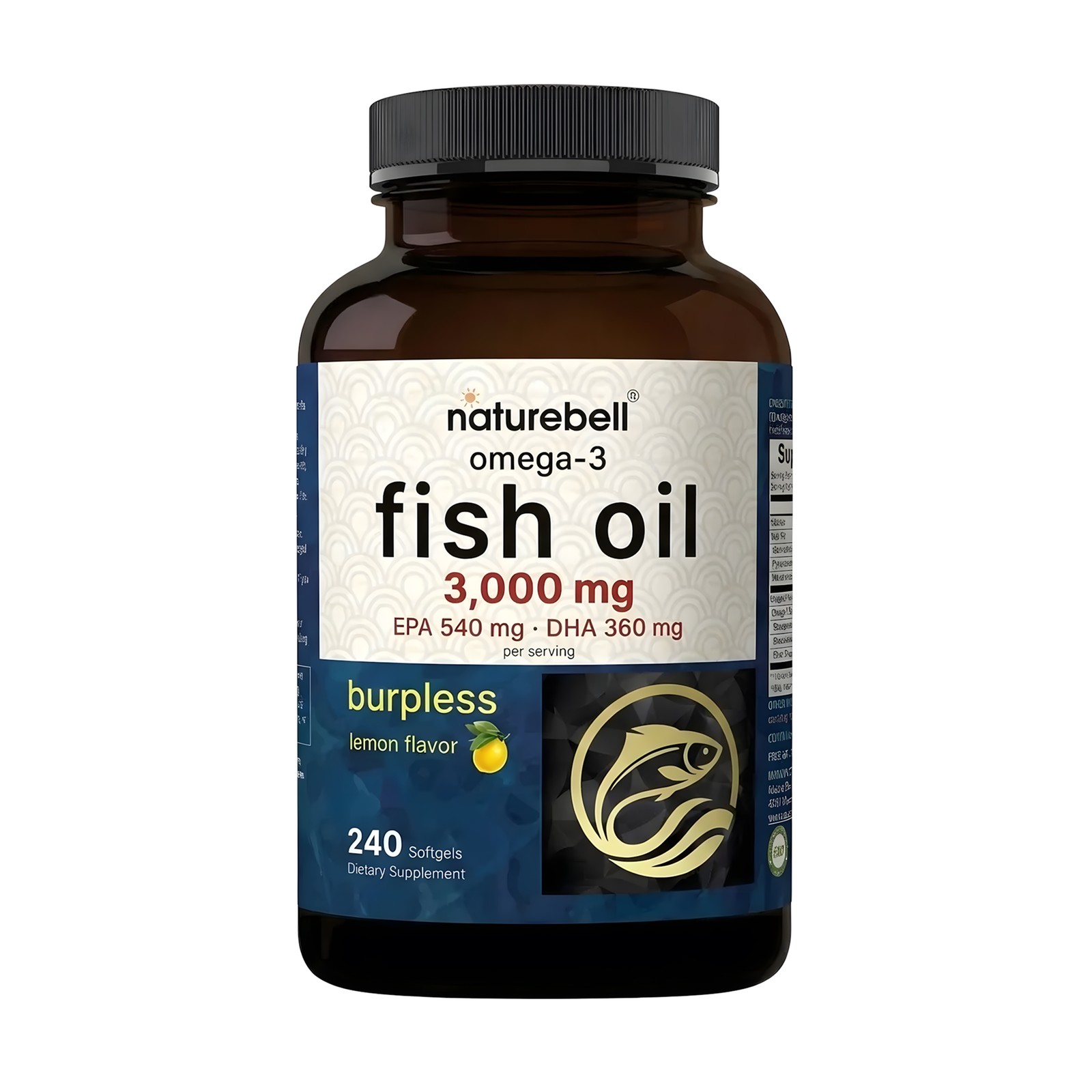 NatureBell Omega-3 Fish Oil 3000mg 240 Softgels EPA DHA – 80 Servings