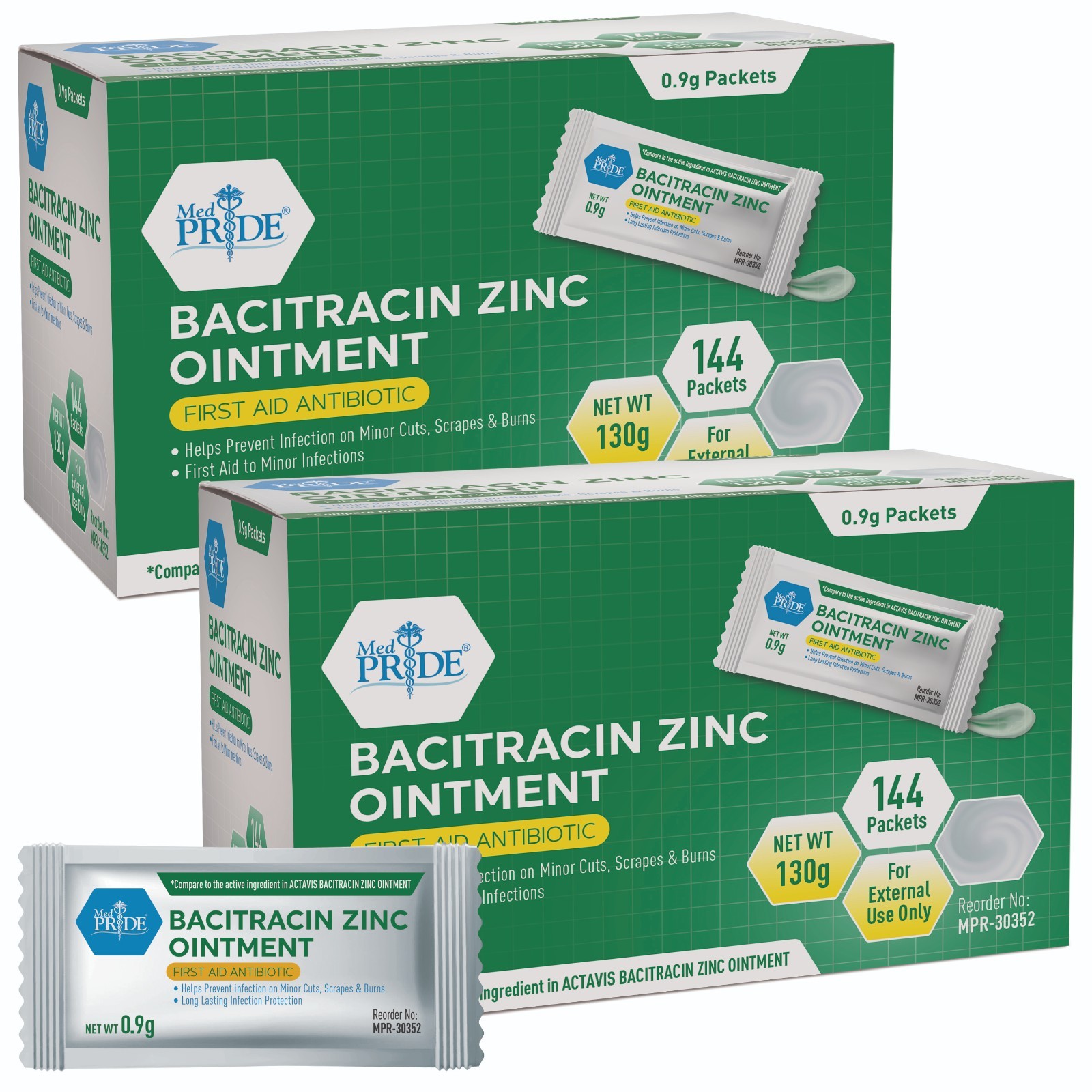 MED PRIDE Bacitracin Zinc Ointment Packets 0.9g First Aid Antibiotic Wound 288ct