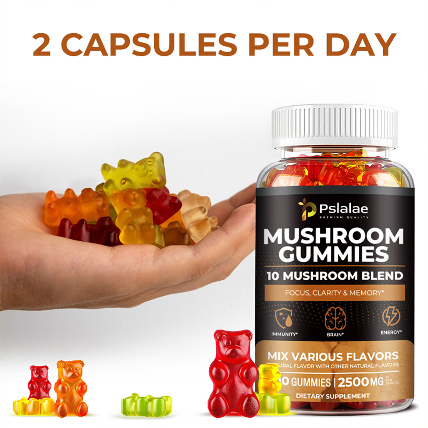 Mushroom 2500mg – Improve Memory & Attention – Lion’s Mane, Maitake, Cordyceps