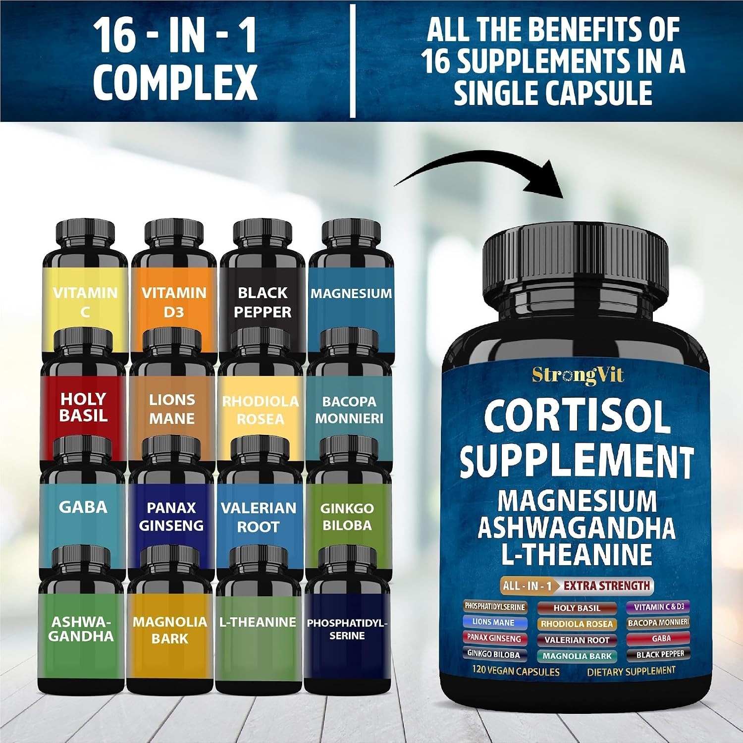 Holistic Cortisol Reducer with Magnesium, Ashwagandha & L-Theanine – 120 Count