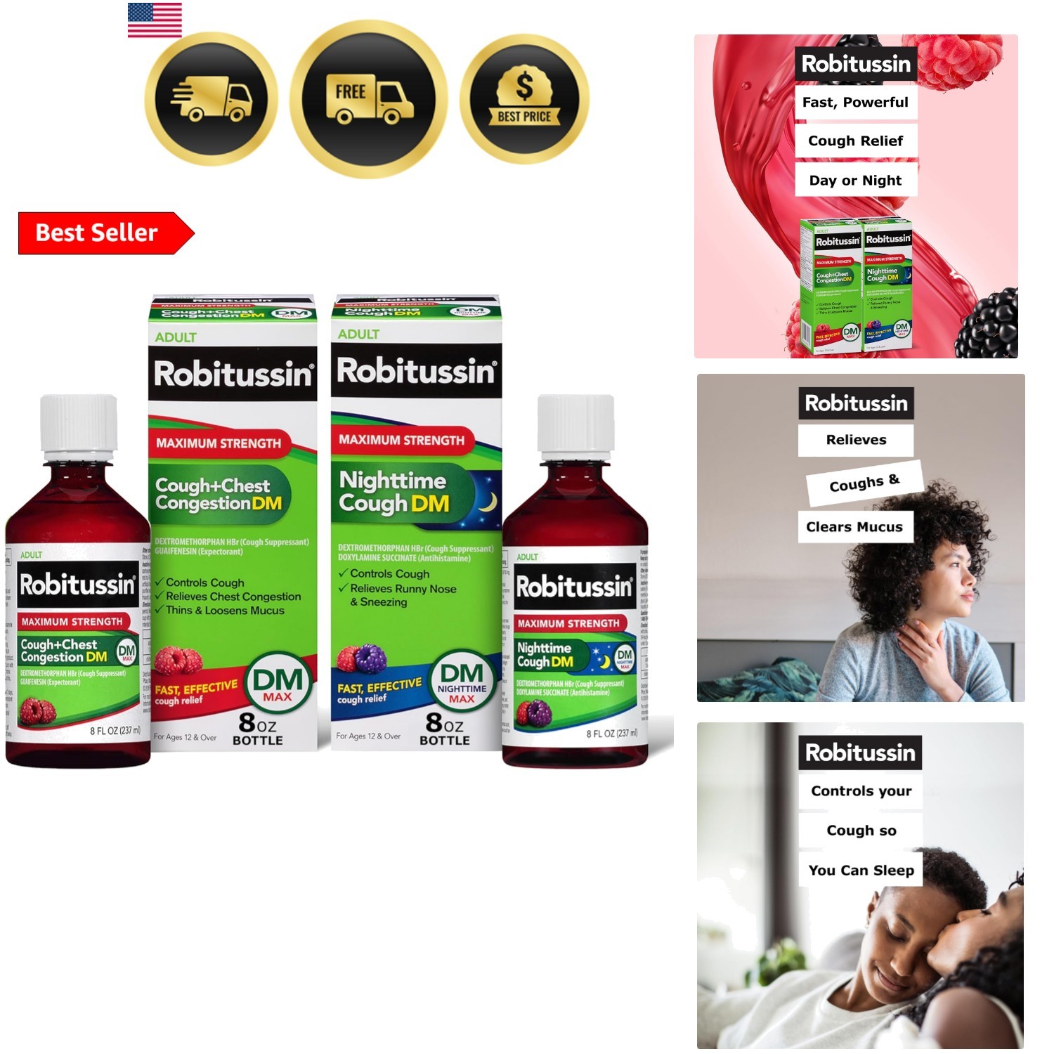 DM Max Cough Plus Chest Congestion and Maximum Strength Nighttime Cough DM, A…