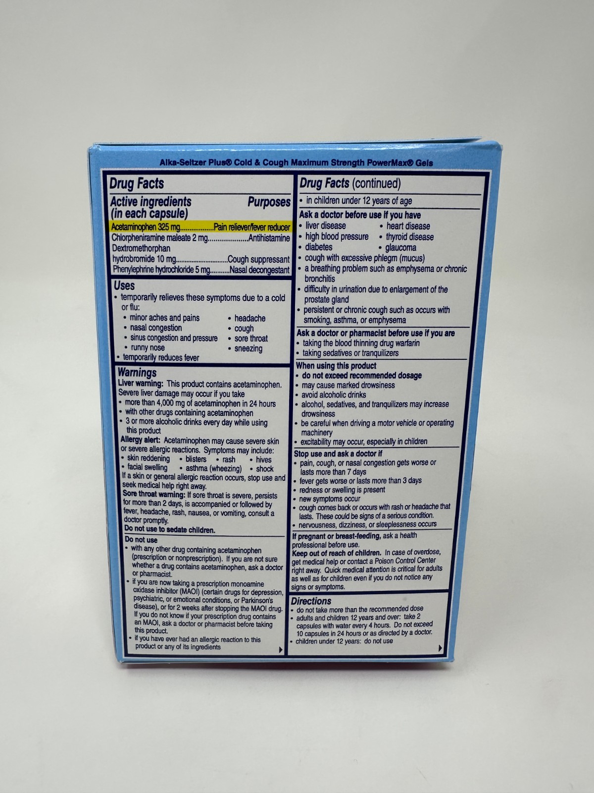 Alka-Seltzer Plus Maximum Strength Cold & Cough Powermax Liquid Gels 16 Count