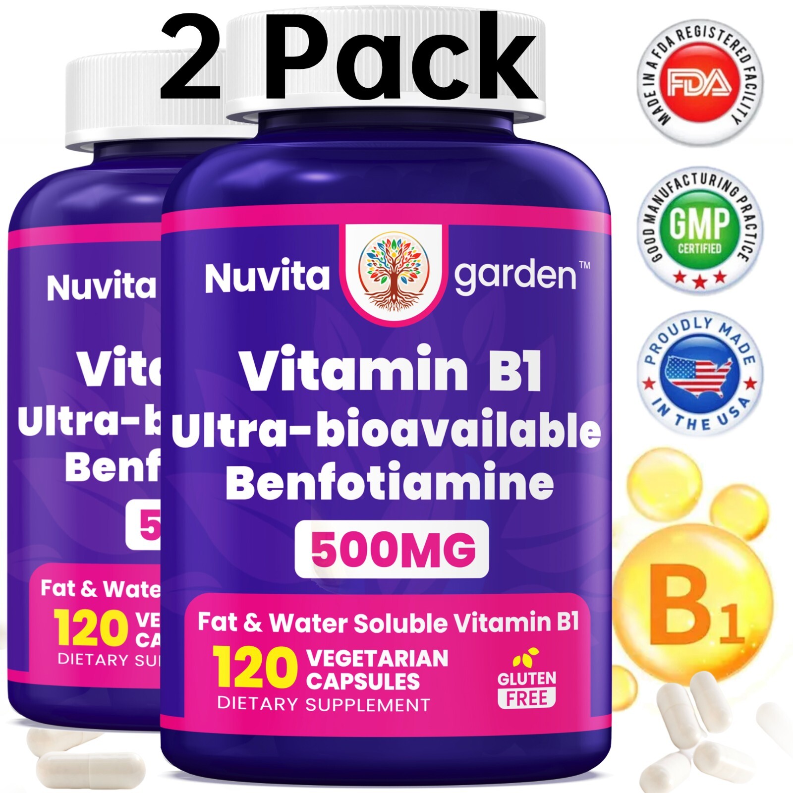 Mega Benfotiamine, 500 mg, 240 capsules, a fat-soluble form of thiamine Vit B1