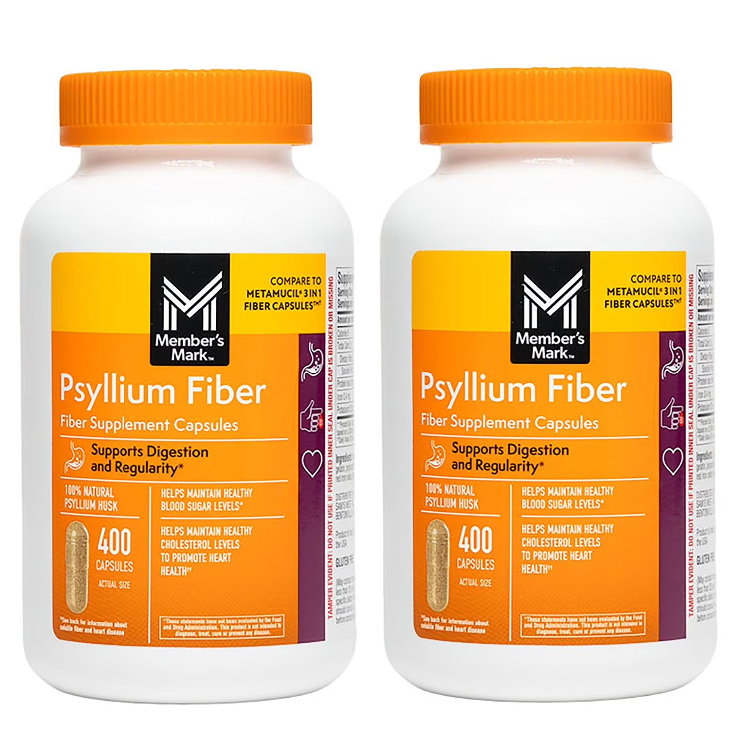 2 Pack – Member’s Mark Fiber Capsules 100% Psyllium 400 ct (Total 800)