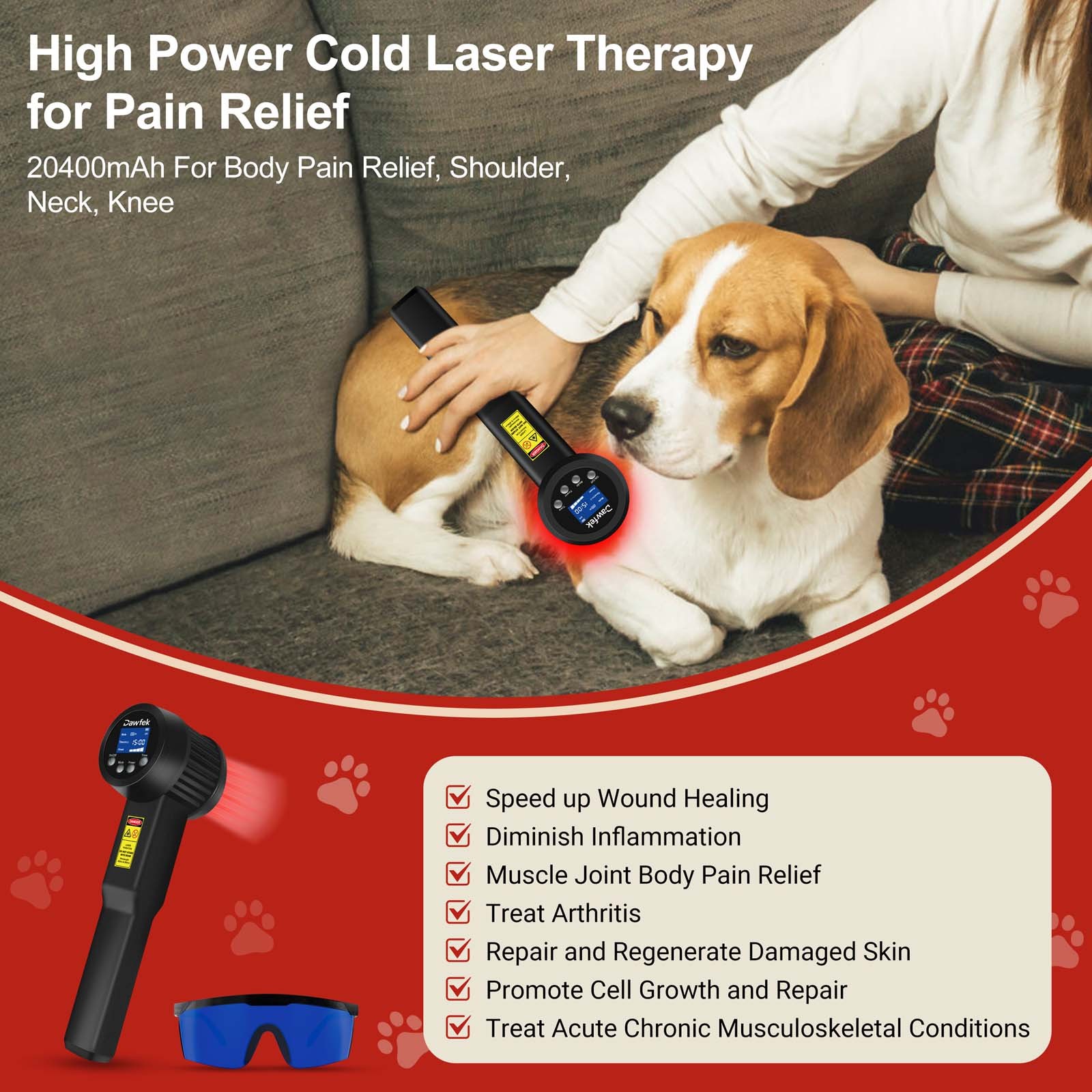 650nm 808nm Red light Laser Therapy Device 8W Neck Back Knee Joint Muscle Pain