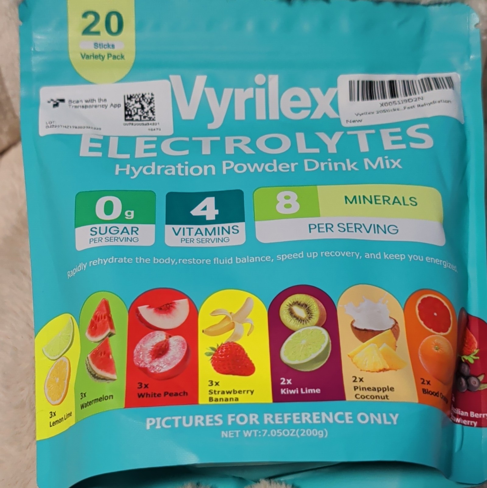 Vyrilex Electrolyte Hydration Powder Variety Pack 20 Sticks 7.05oz Sugar-Free