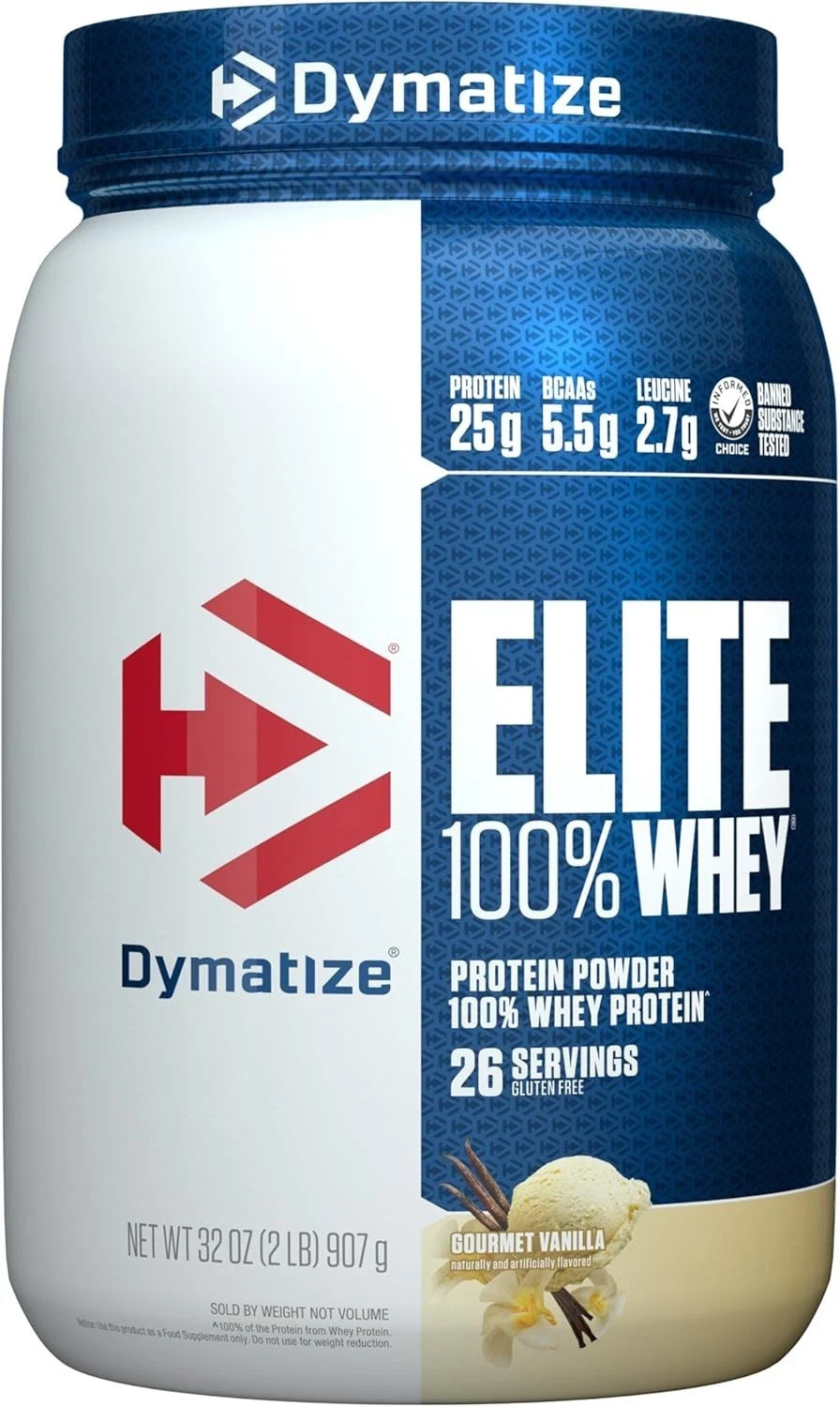 Dymatize Elite 100% Whey Protein Powder, L-Leucine, Gourmet Vanilla, 32 Oz