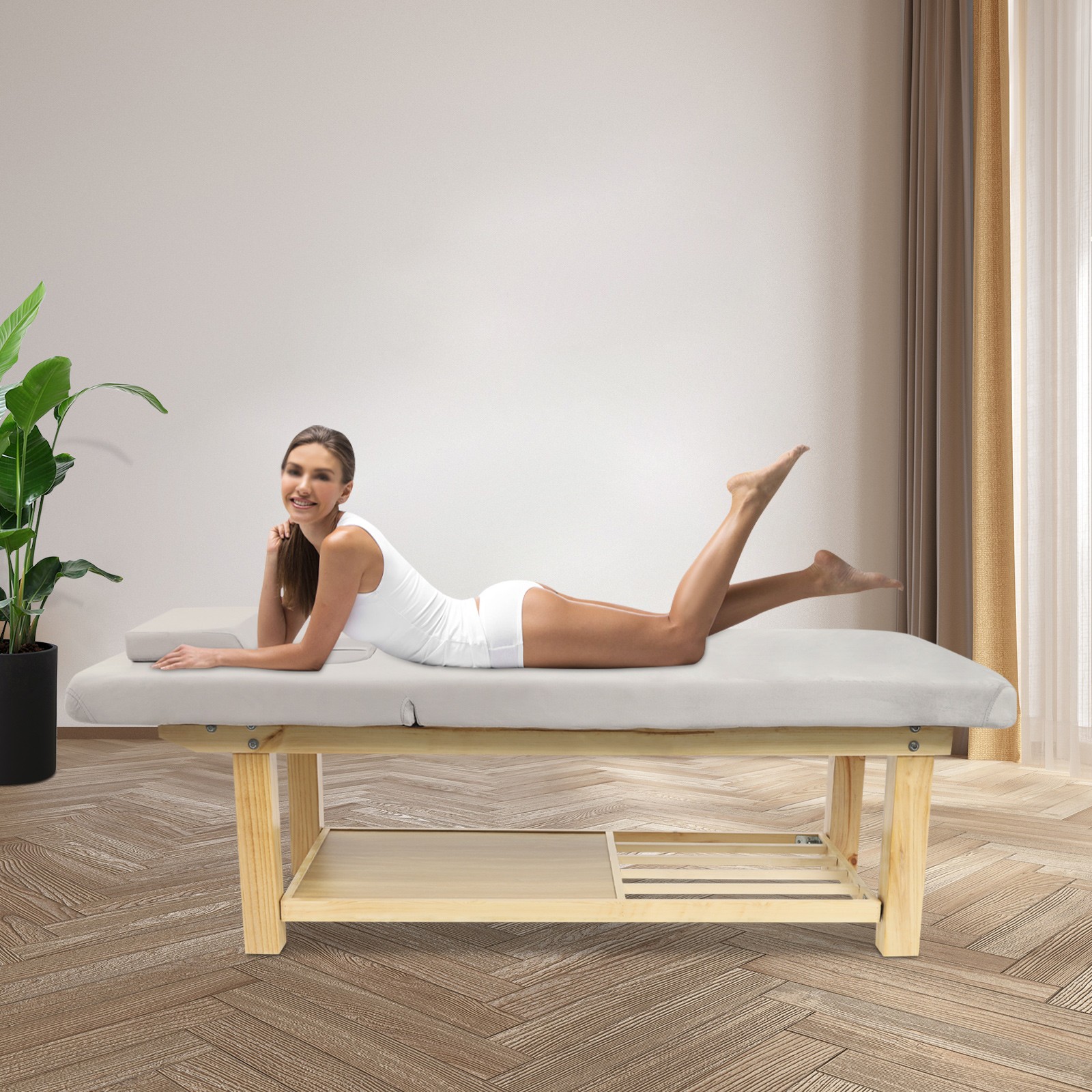 Solid Wood Stationary Massage Table 0-45°Angle Adjustable Physical Therapy Table