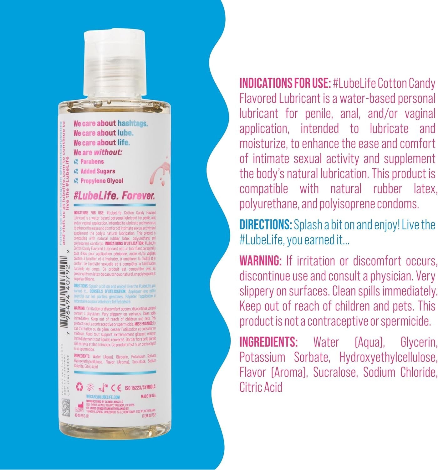 Water Based Cotton Candy Flavored Lubricant 8 Fluid Ounces Natural Ingredients