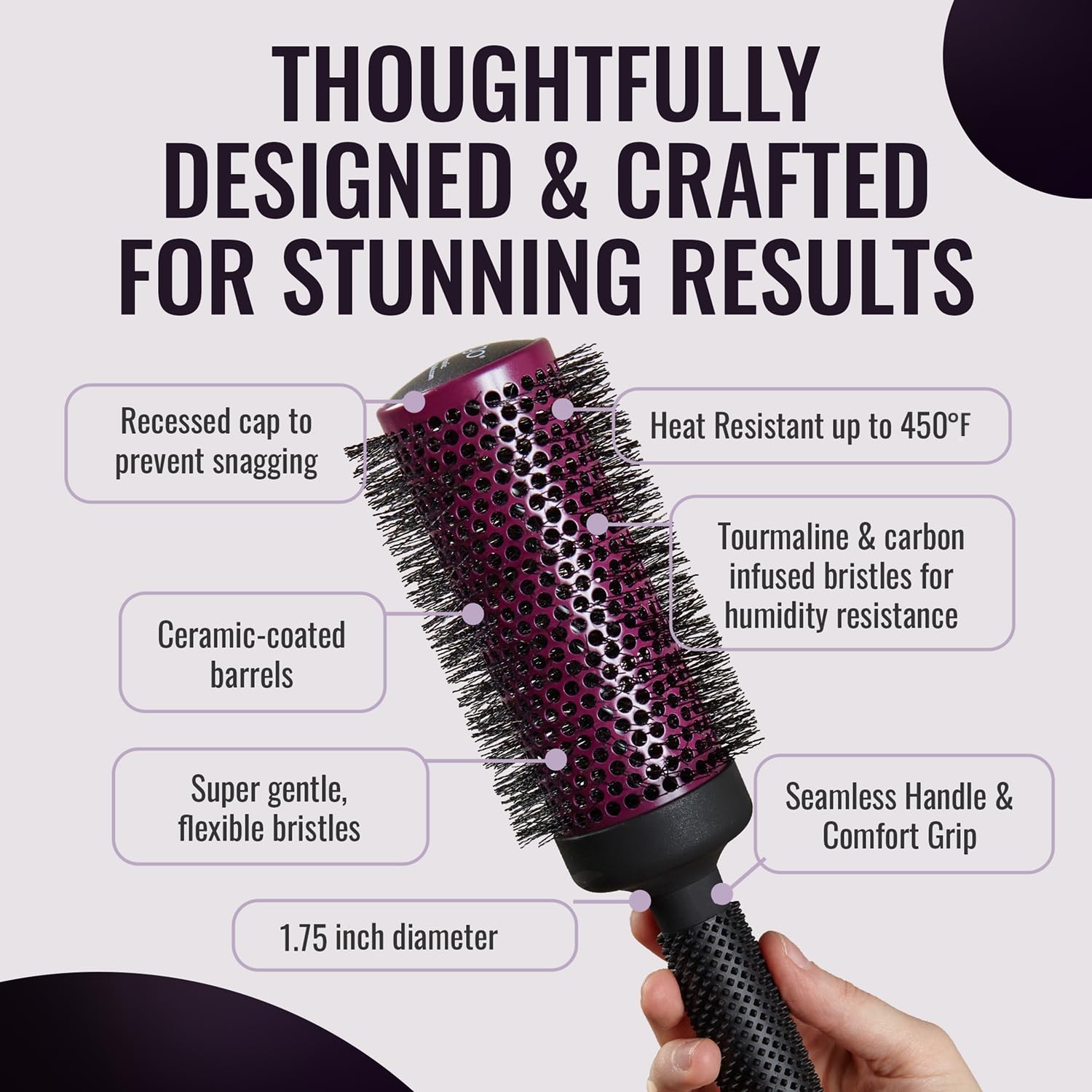 Round Hair Brush 1.75in Blowout Volumizing Salon Brush Wet Dry