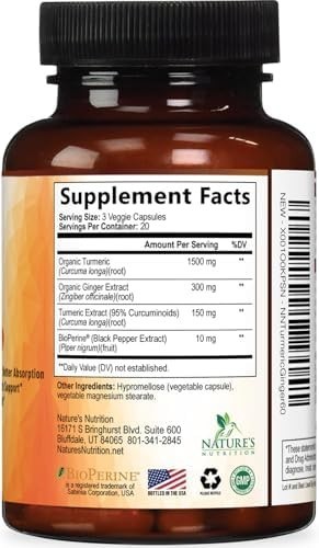 Turmeric Curcumin 1950mg 95% w/ Ginger & BioPerine Black Pepper Caps