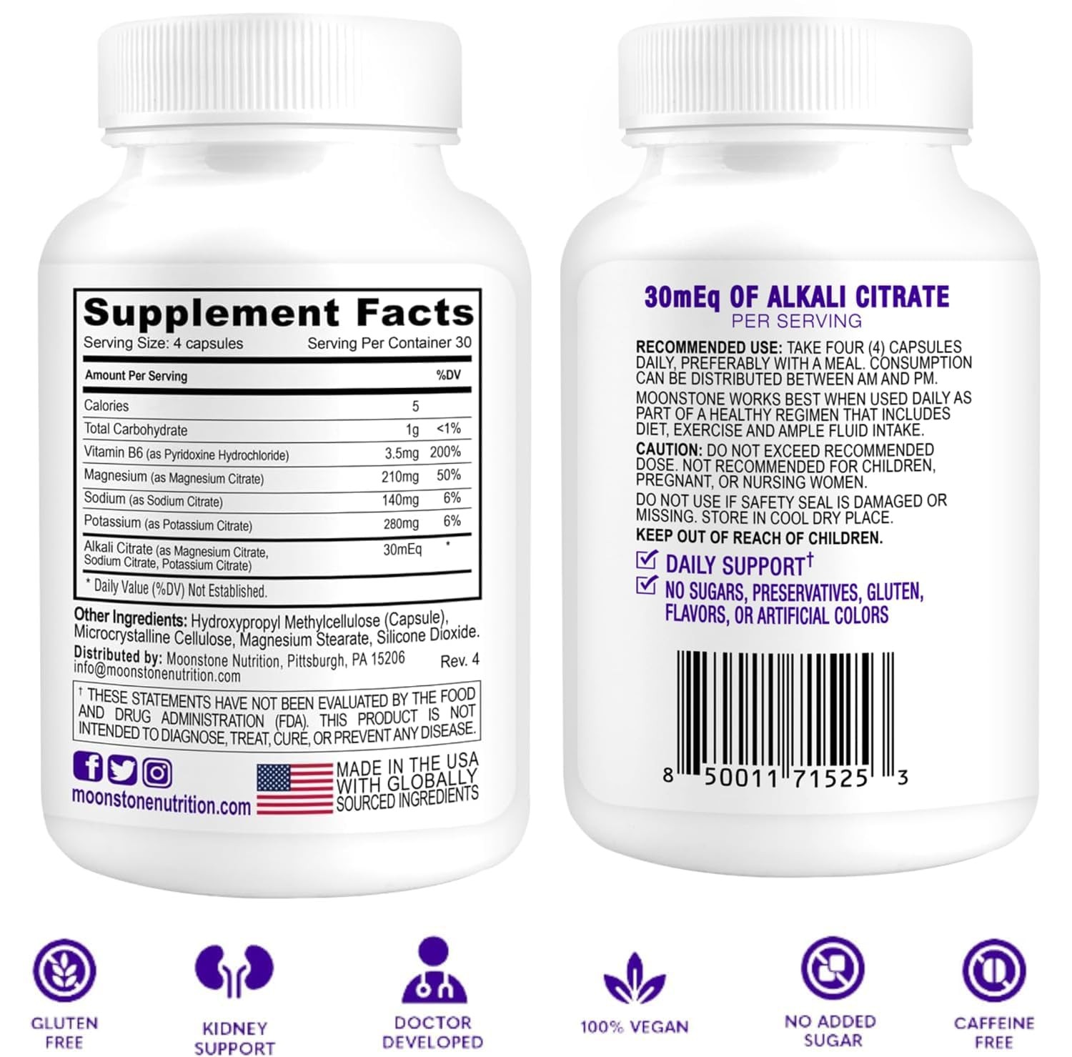 Moonstone Capsules for Kidney Stone Prevention and Health Support, 120 Count