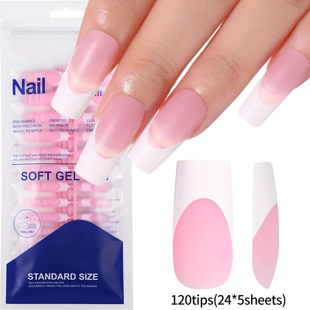 120Pcs Mixed Size Medium Long Square French Press on Nails Full Cover Wearable