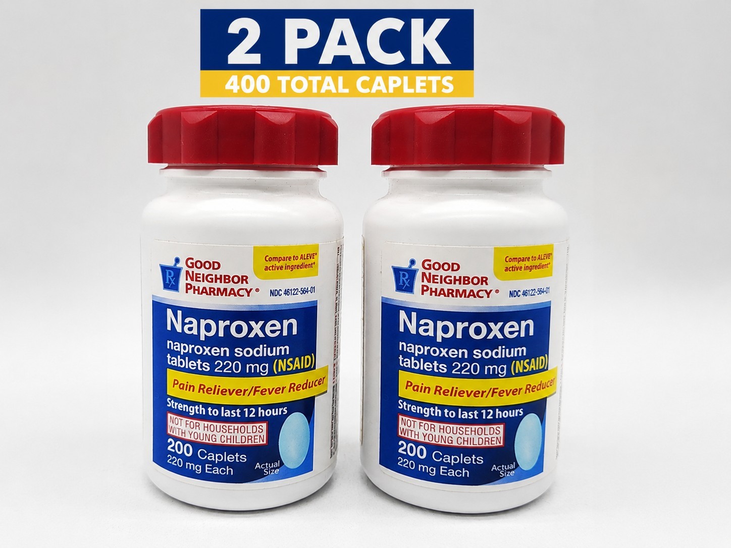 2 Pack Naproxen Sodium 220mg 400 Caplets Compare To Aleve Pain Reliever