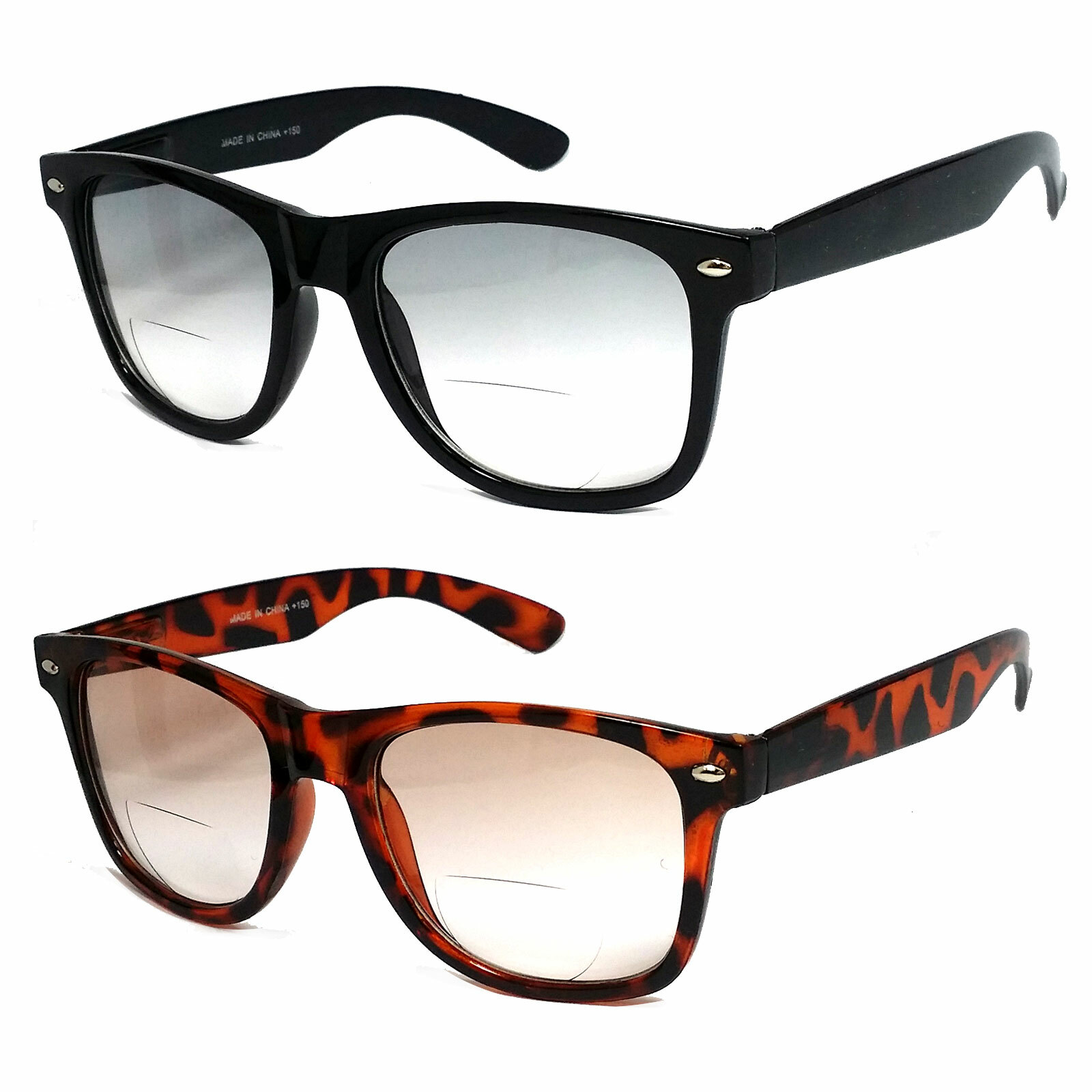 Retro Large Square Frame Light Tinted Bifocal Sunglasses Sun Reader UV400