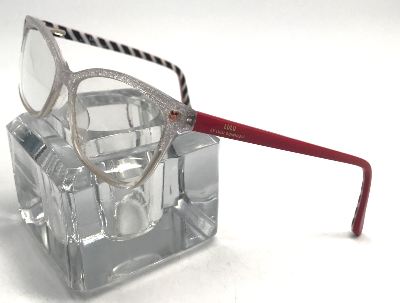 LULU GUINNESS Eyeglasses LK039 CRY 49-15-130 B:33 Silver & Red Hearts Plastic