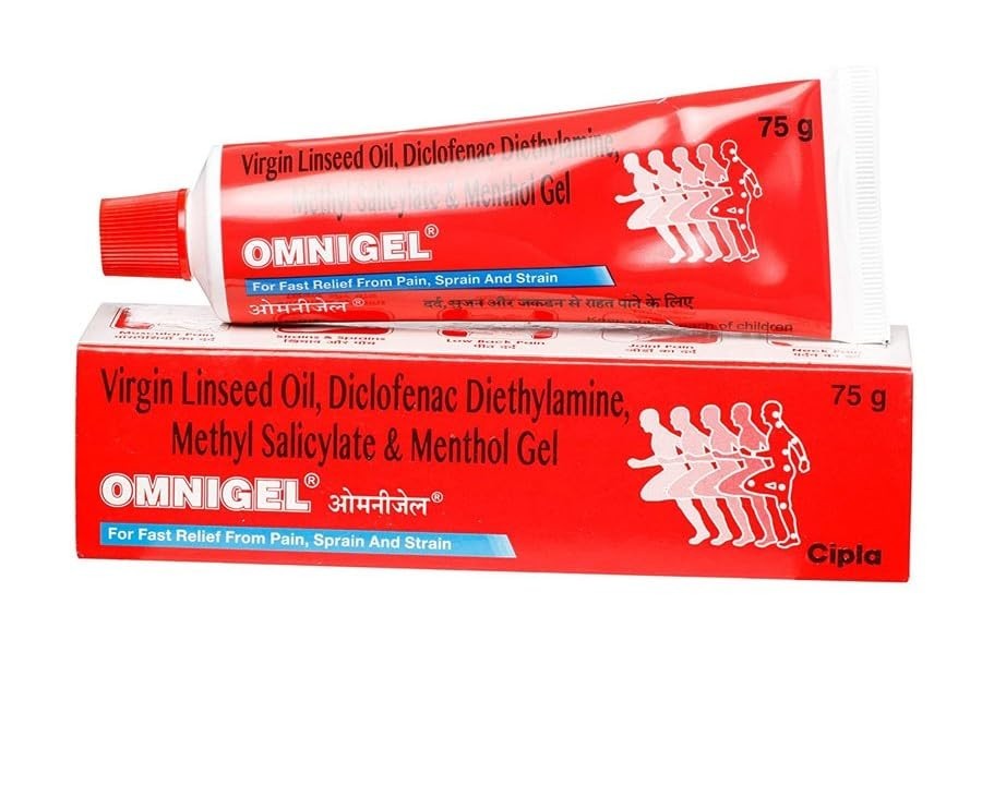 Cipla Omnigel Tube 75 gm for Pain Relief With Menthol (Pack of 3 X 75g Each)