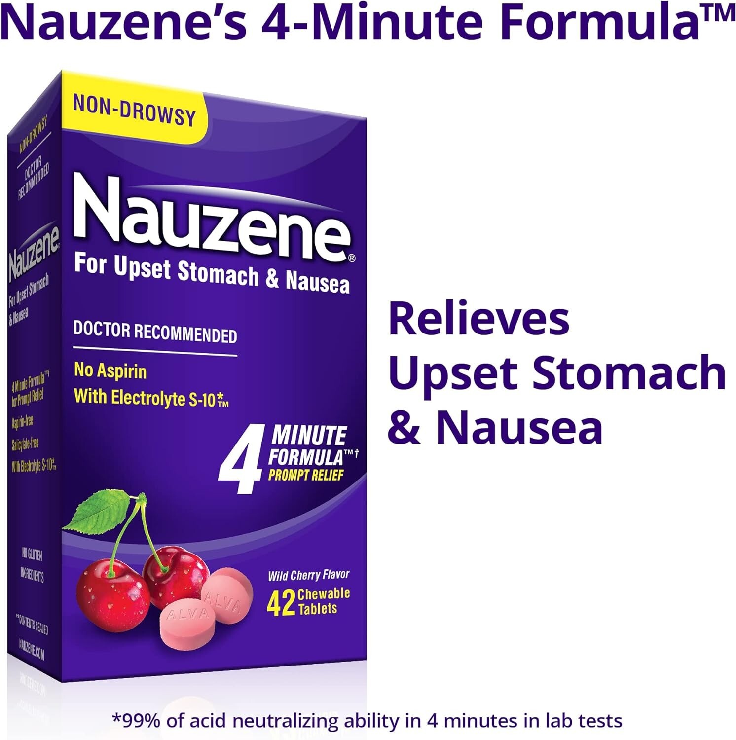 Upset Stomach & Nausea Chewable Tablets Flavor, Wild Cherry, 42 Count (Pack of 1