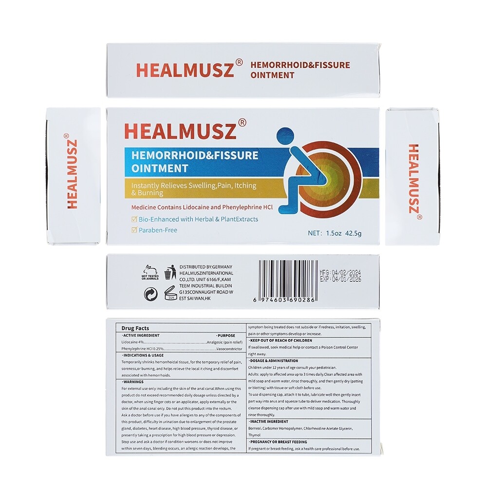 HEALMUSZ Hemorrhoid Ointment for Relief of Pain, Swelling, Discomfort, Itching