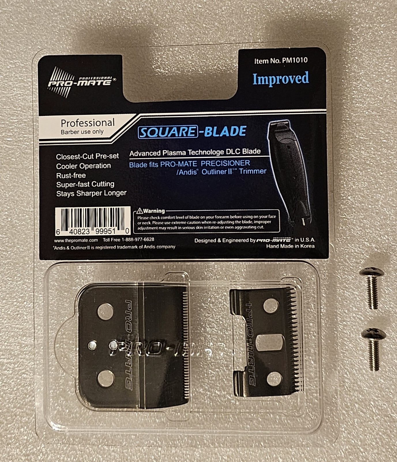 Pro-Mate Andis Outliner II Square Black Blades #04521 Fits GTO, GT w/Free Screw