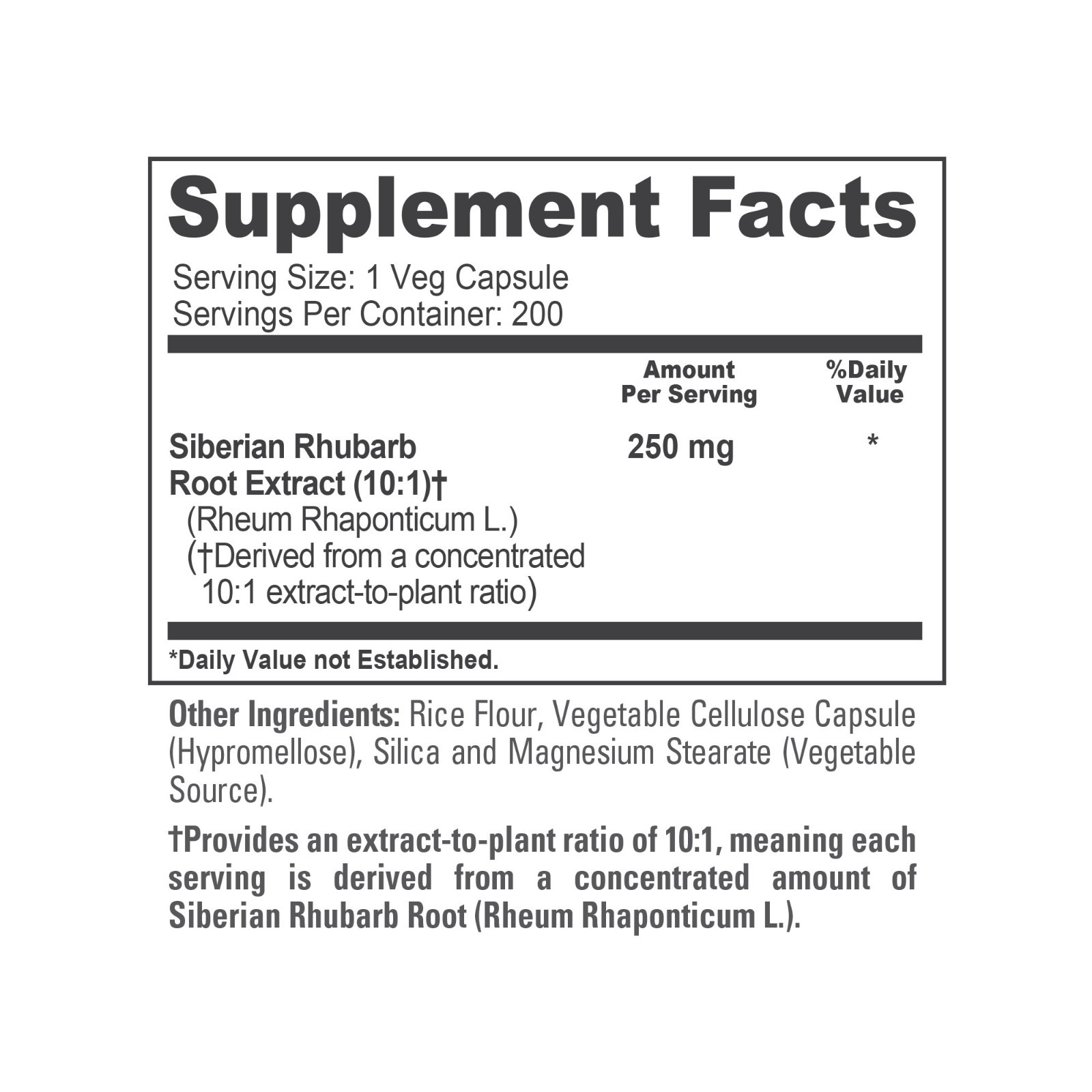 NusaPure Siberian Rhubarb 10:1 Extract 2500mg – 200 Veggie Capsules