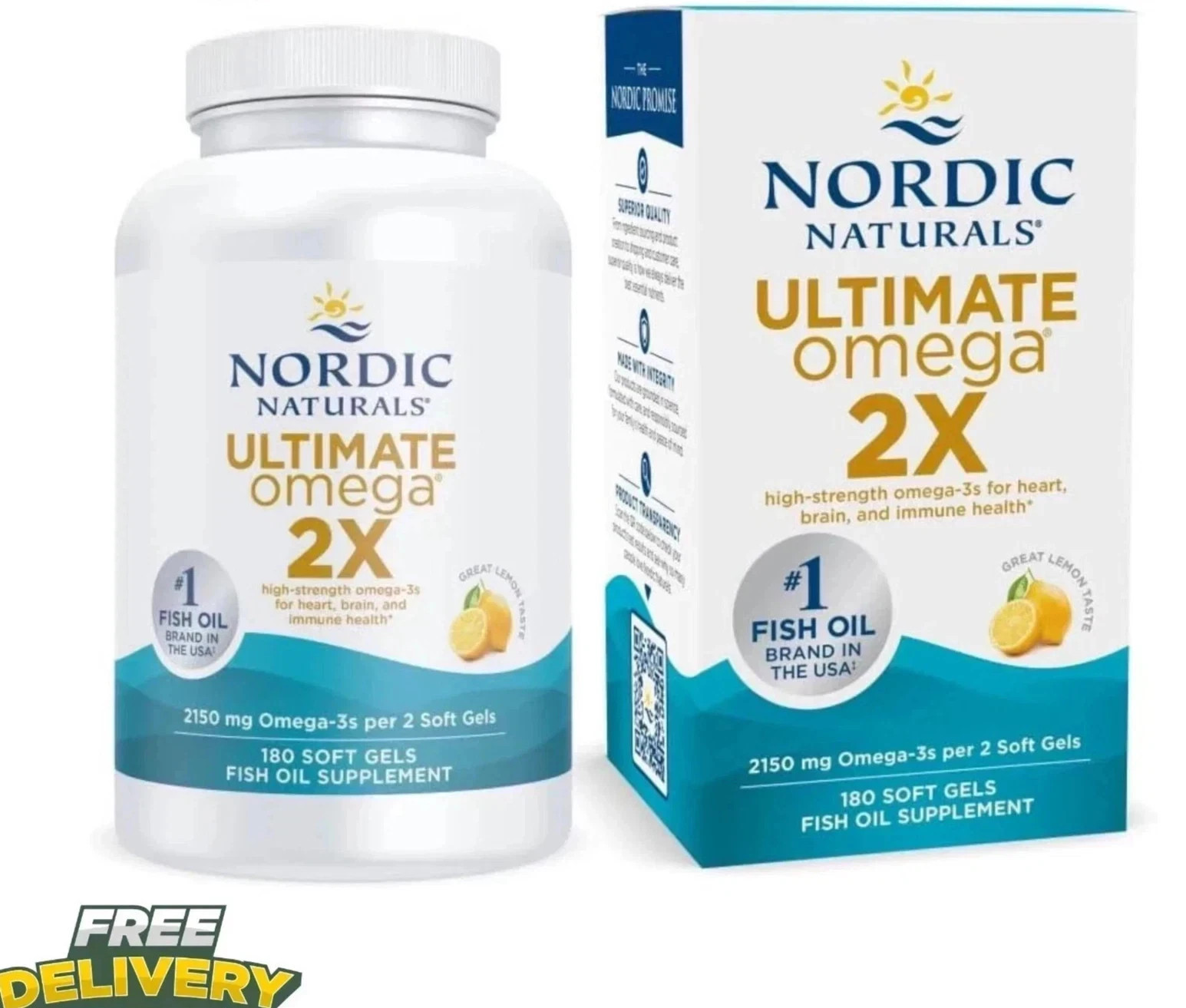 Nordic Naturals Ultimate Omega 2X, Lemon Flavor, 2150 mg Omega-3 – 180 Soft Gels