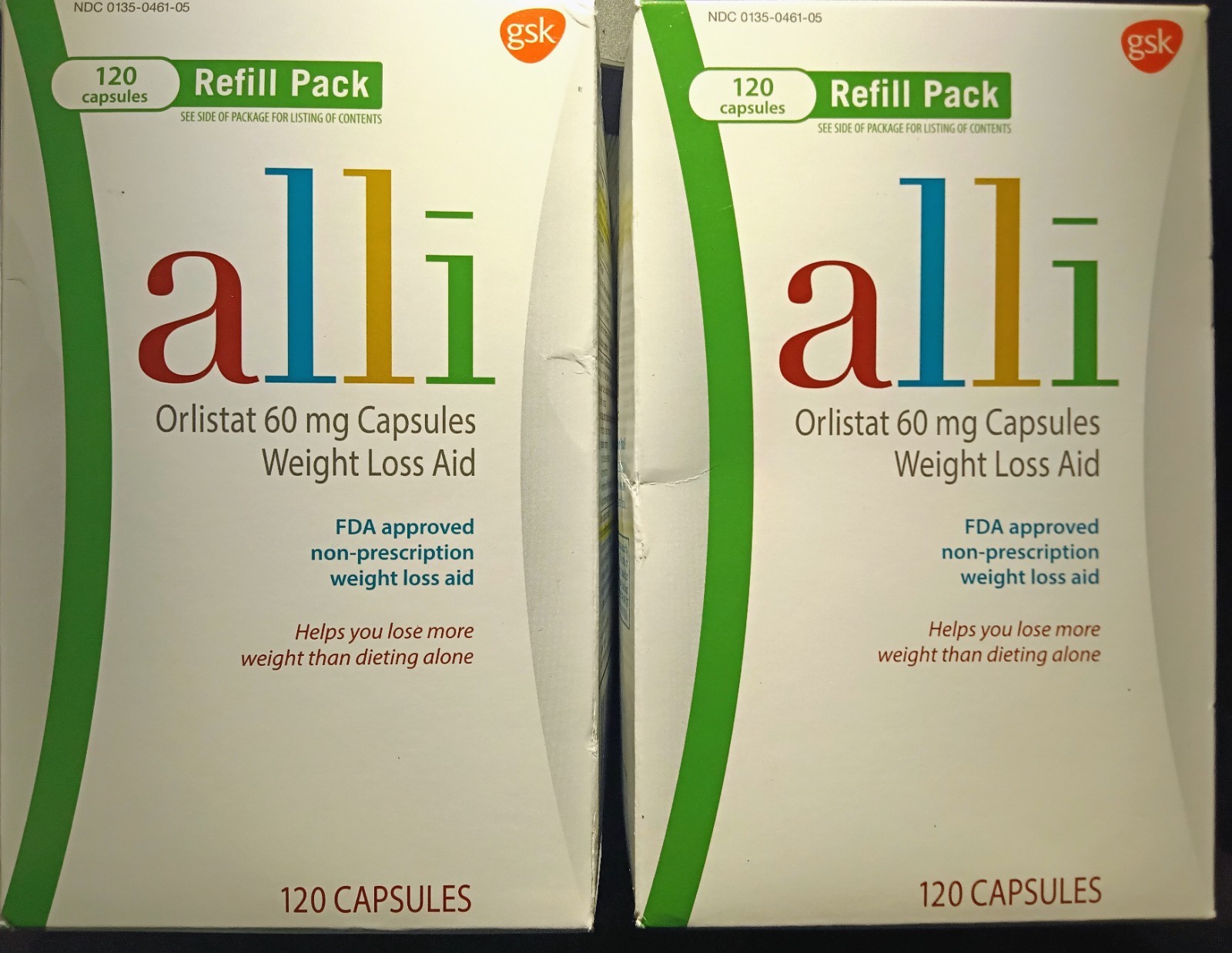 2 AUTHENTIC ORLISTAT 60mg WEIGHT LOSS AID SUPPLEMENT REFILL 120 X2 240 CAPSULES!