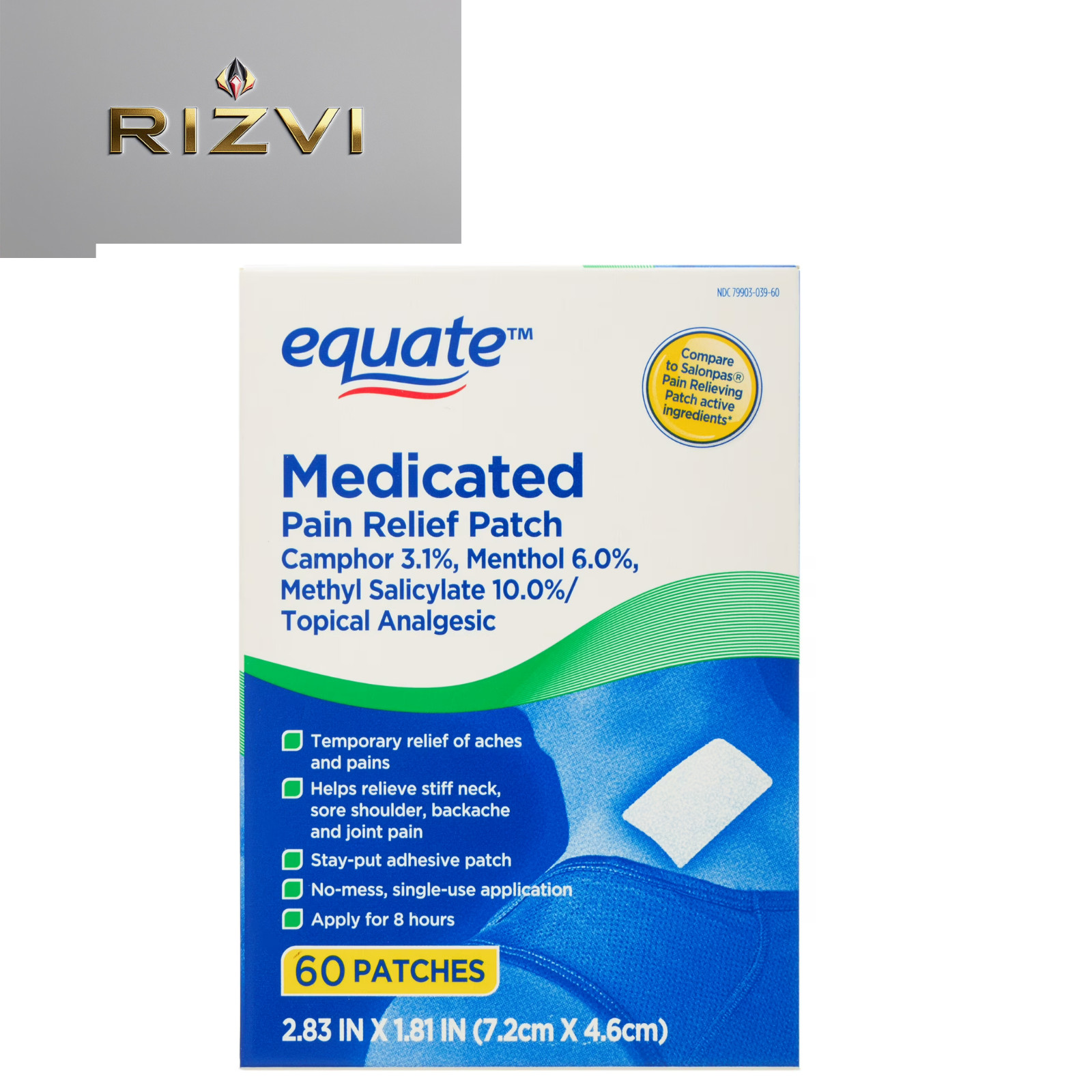 Equate Medicated Pain Relief Patch, 60 Count
