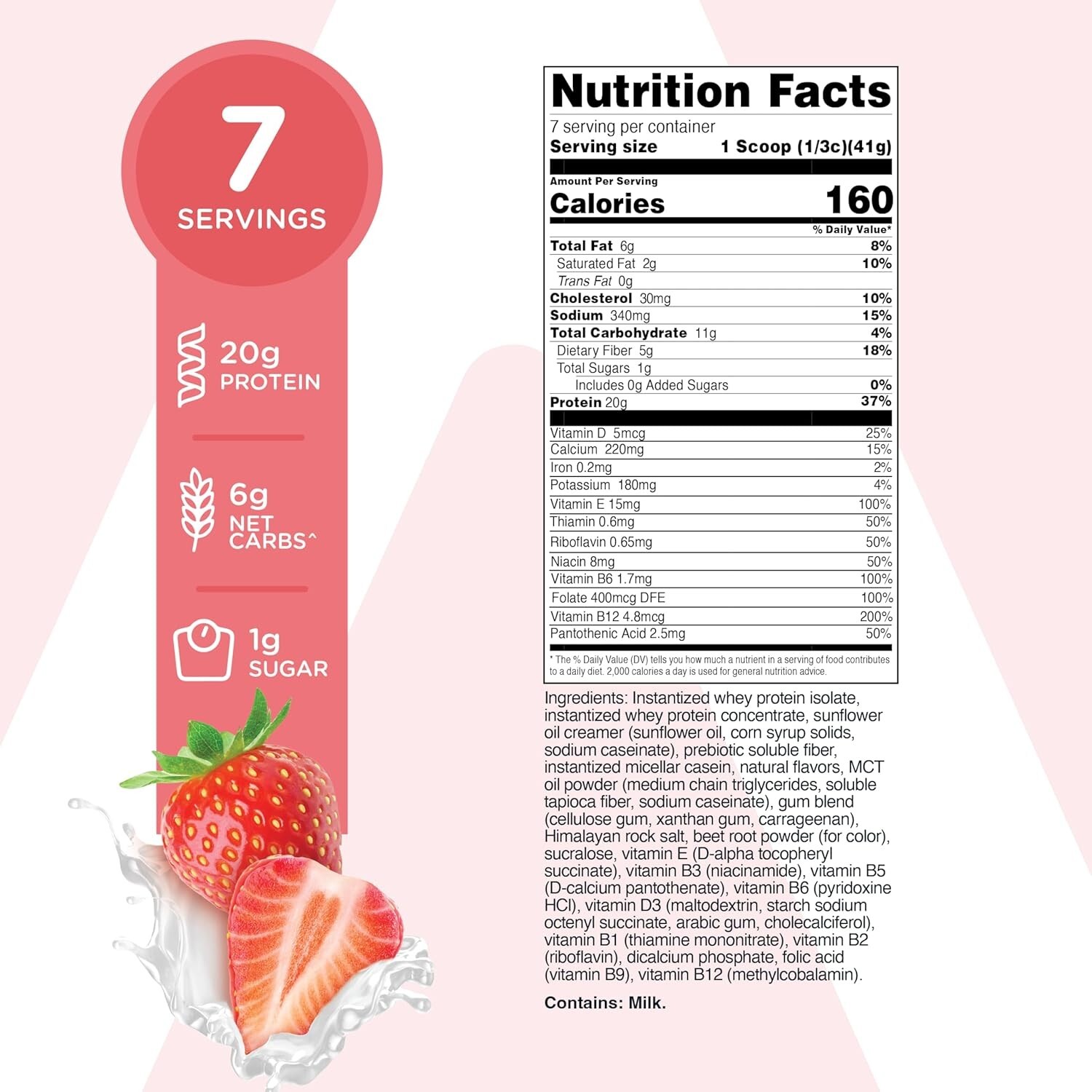 Nutrient-Dense Strawberry & Cream Shake – Gluten-Free, 40.4g Protein Per Serving