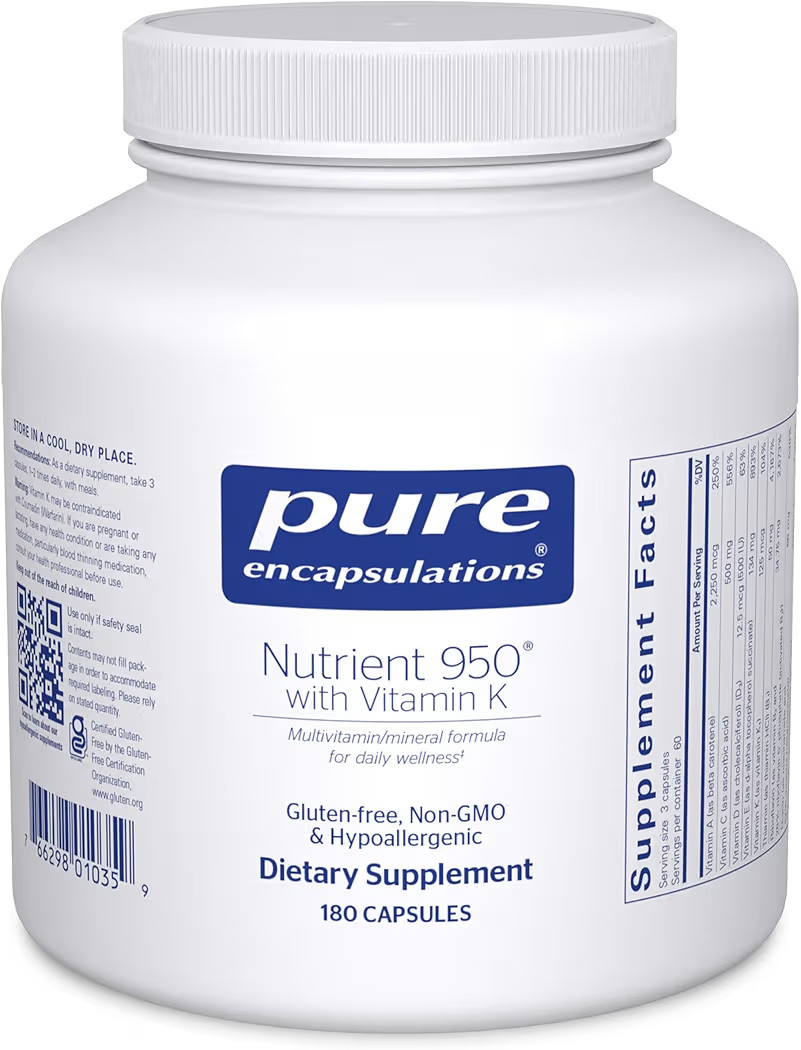 Pure Encapsulations Nutrient 950 With Vitamin K Multivitamin 180 Veg Caps
