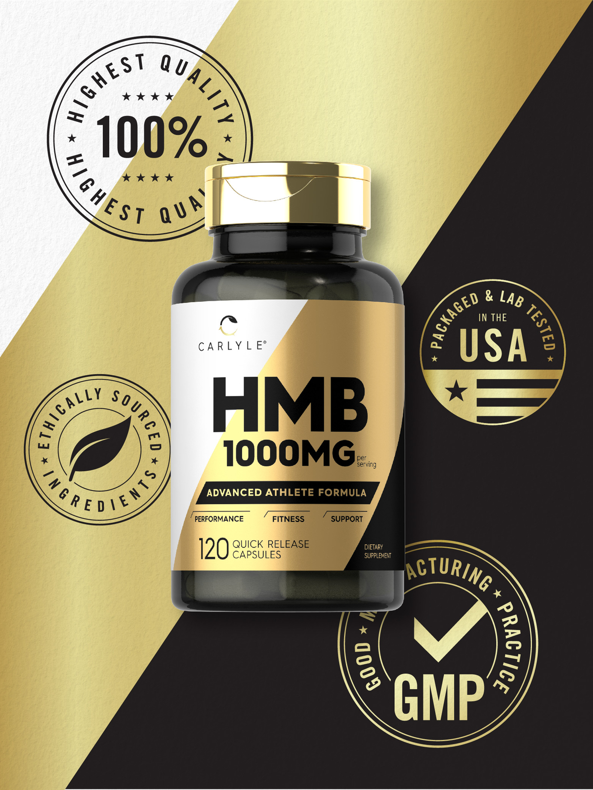 HMB Supplement | 1000mg | 120 Capsules | Non-GMO, Athlete Formula | by Carlyle