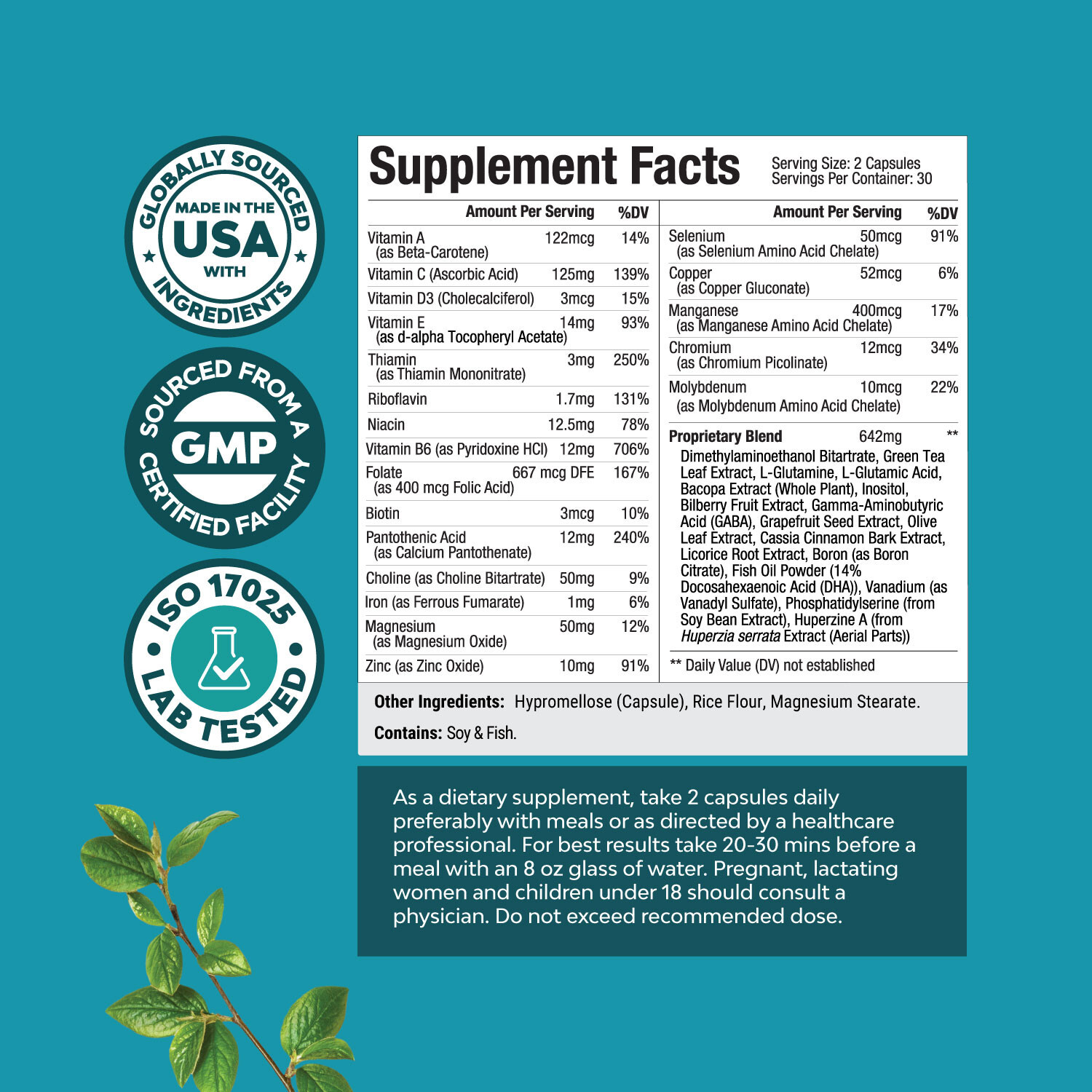 Advanced Nootropics Brain Supplement – Synergetic Mental Energy and Focus 60ct