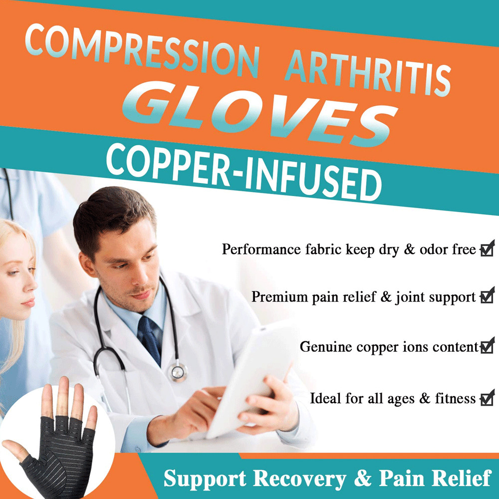 2 Pairs Copper Compression Arthritis Gloves Carpal Tunnel Joint Pain Relief Hand