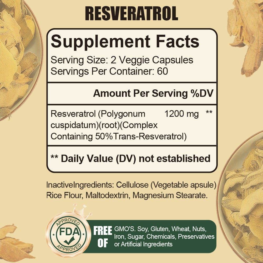 120 Resveratrol Root Extract Premium Antioxidant for Skin & Anti-Aging Care