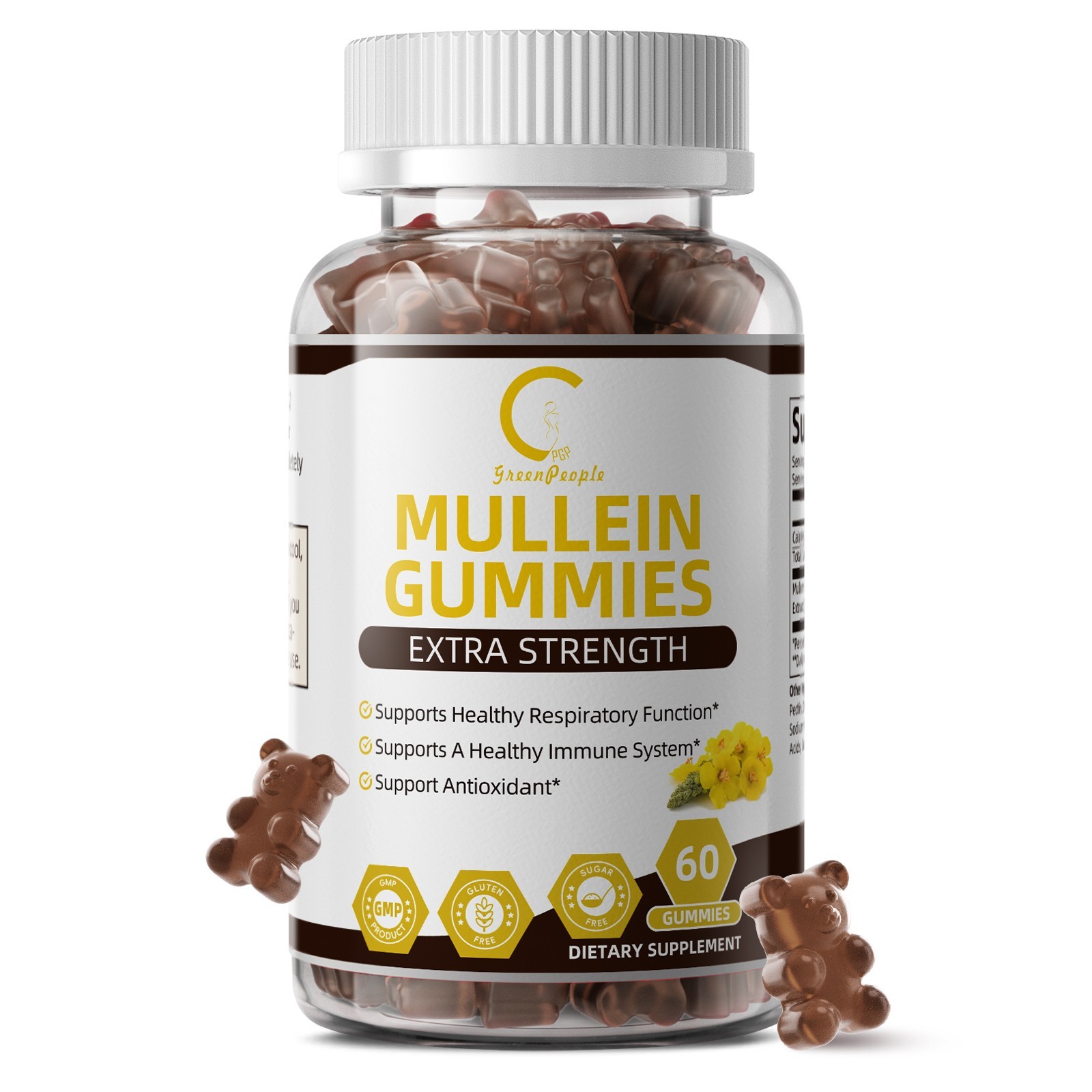 100% Natural Mullein Leaf Gummies Extra Strength Detox Cleanse Lung Health 60pcs