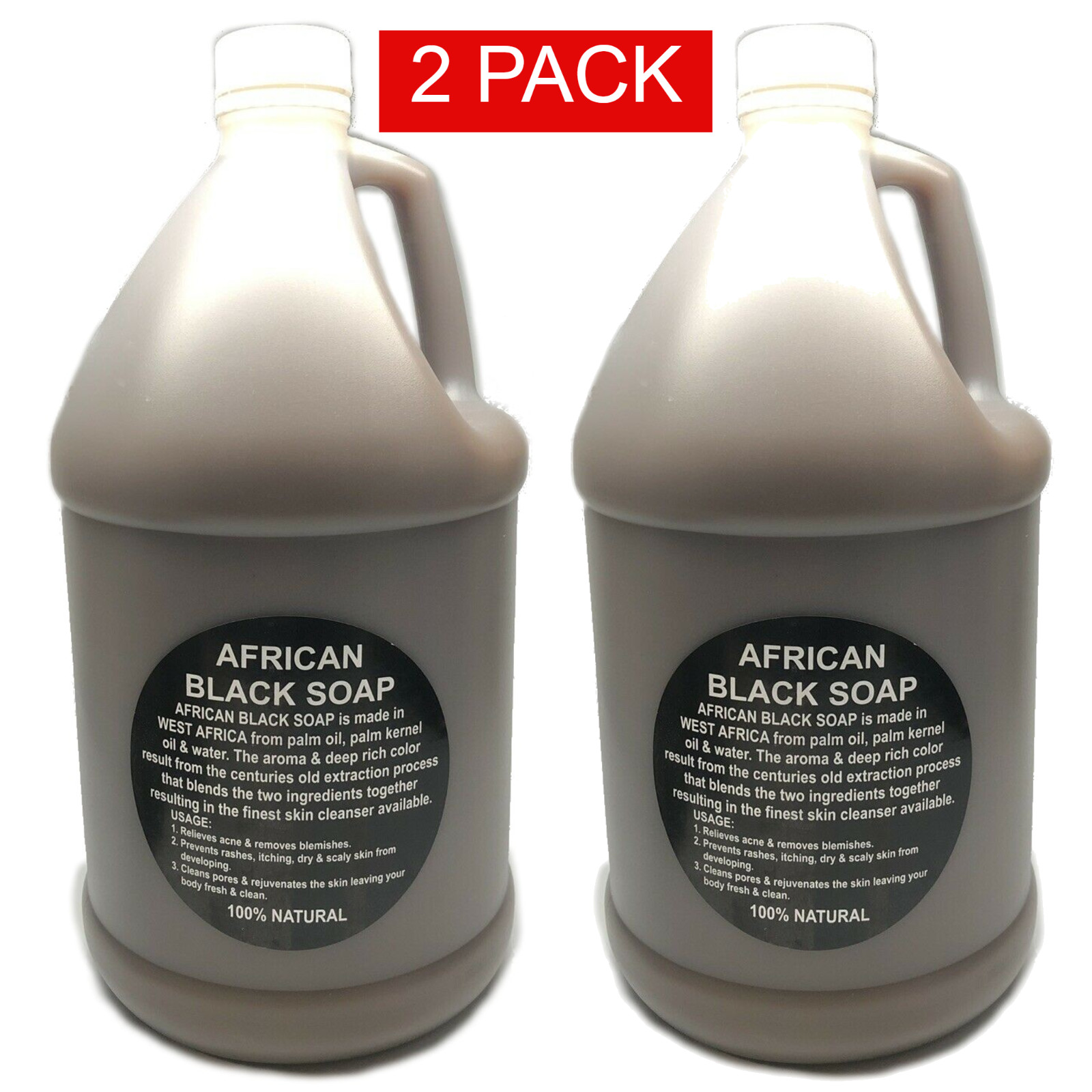 2 PACK – Liquid Raw African Black Soap 1 Gallon Natural Organic Body Face Wash