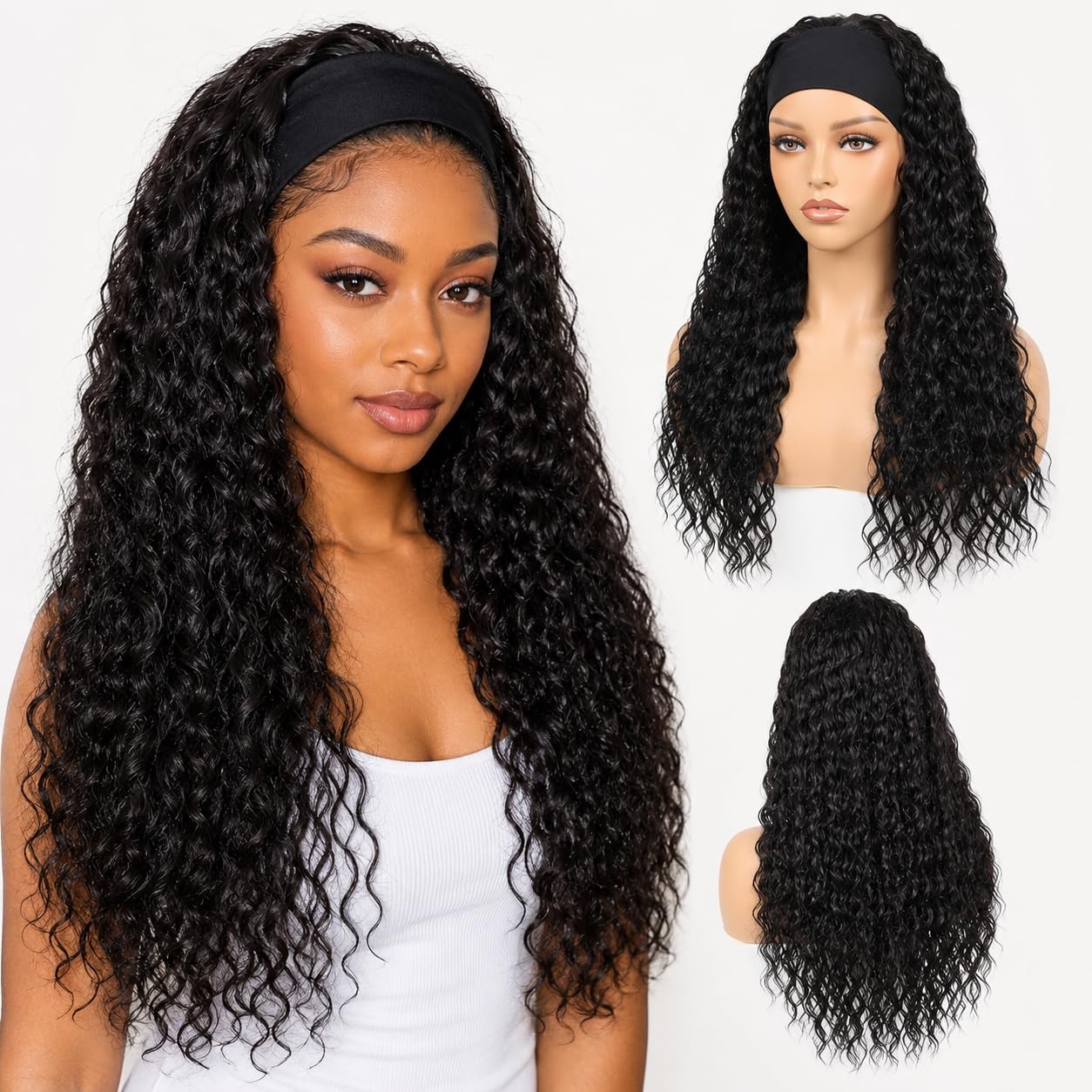 New Headband Wigs for Black Women Wet and Wavy Headband Curly Wave Synthetic Wig