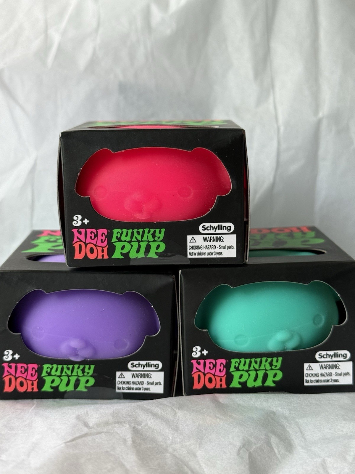 Schylling Nee Doh Funky Pup Tear-Resistant Squeeze Ball Set Pink Teal Purple