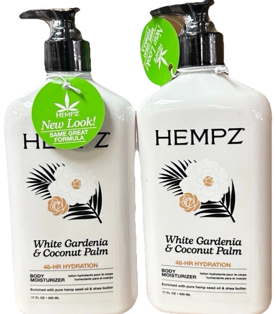 2 PACK ~ Hempz White Gardenia & Coconut Palm Body Moisturizer, 17oz 48-Hours