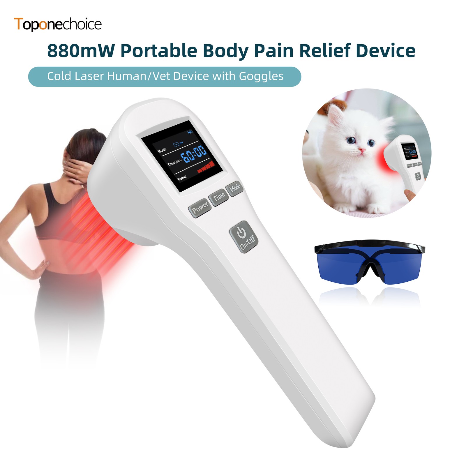 Cold Laser Therapy for Human and Dogs 808nm*4+650nm*16 Red Light Therapy 880mW