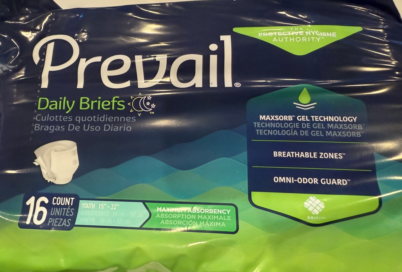 2 PACK Prevail Daily Briefs Maximum Absorbency Youth 15”-22” 16ct (32ct total)