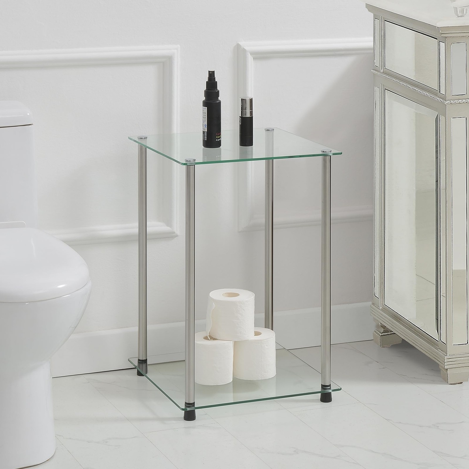 Convenience Concepts Designs2Go Classic Glass 2 Tier Square End Table 15.75 –