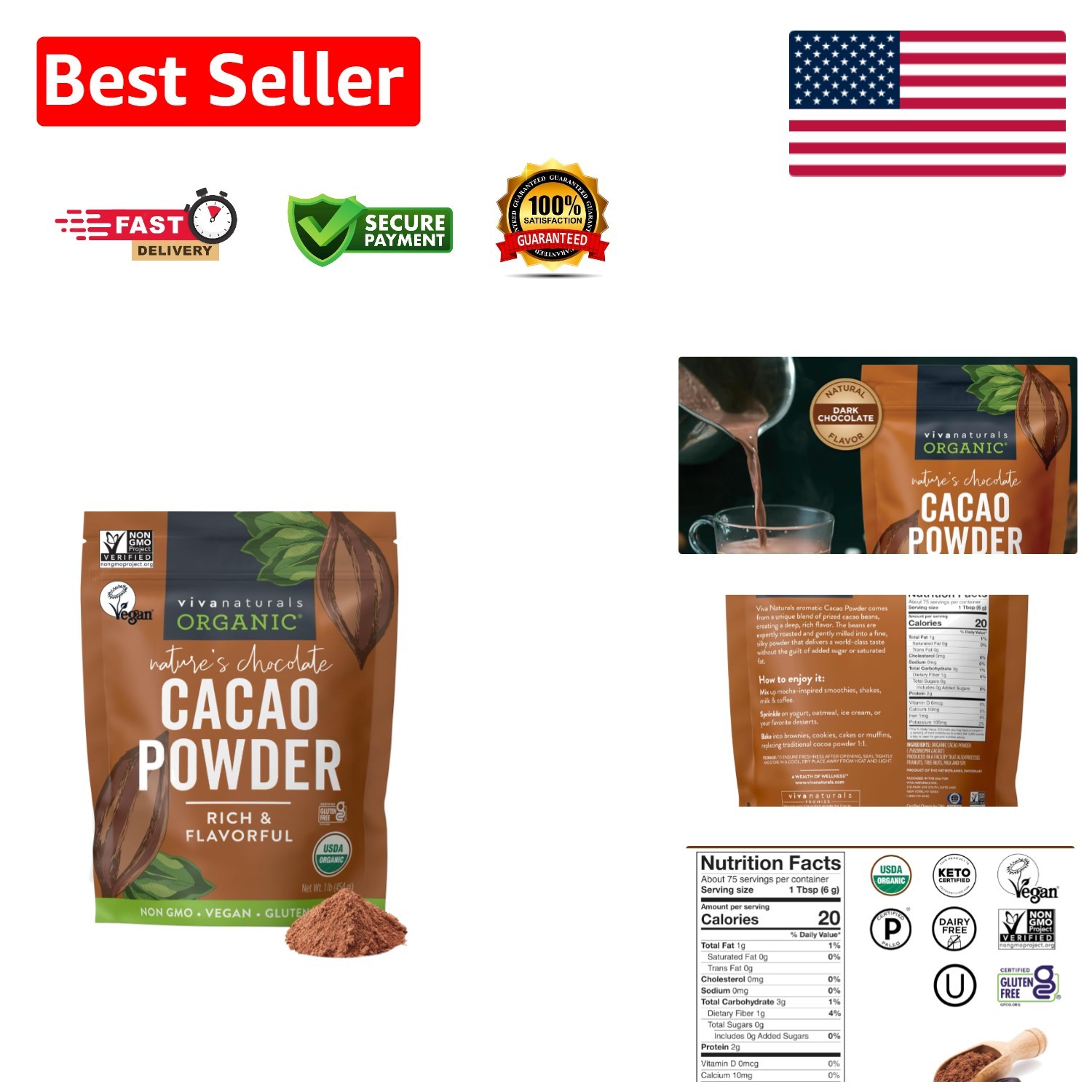 Organic Cacao Powder 1 lb – Guilt-Free Dark Chocolate Ideal for Smoothies