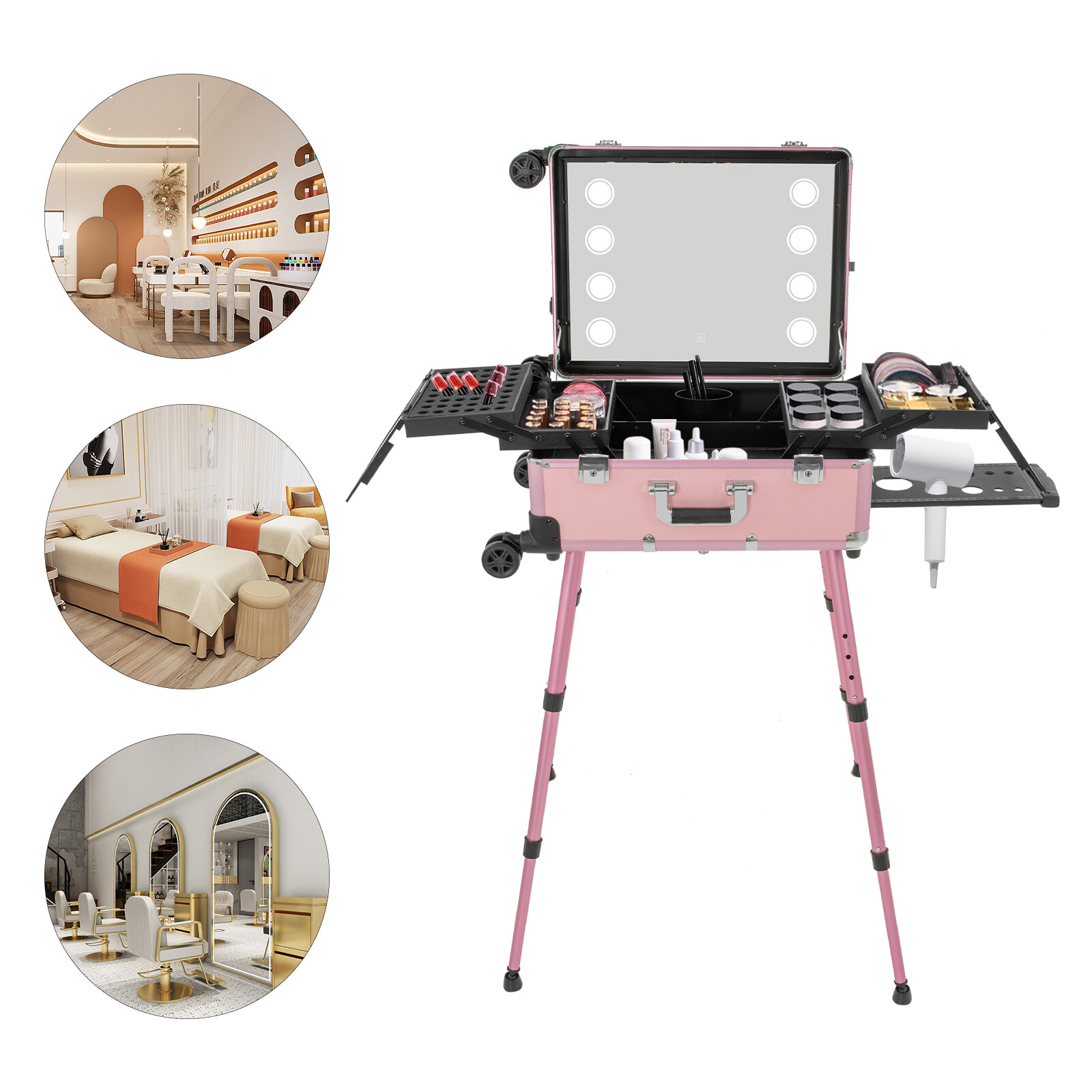 Professional Cosmetic Travel Case Vanity Organizer Rolling Makeup Train Case